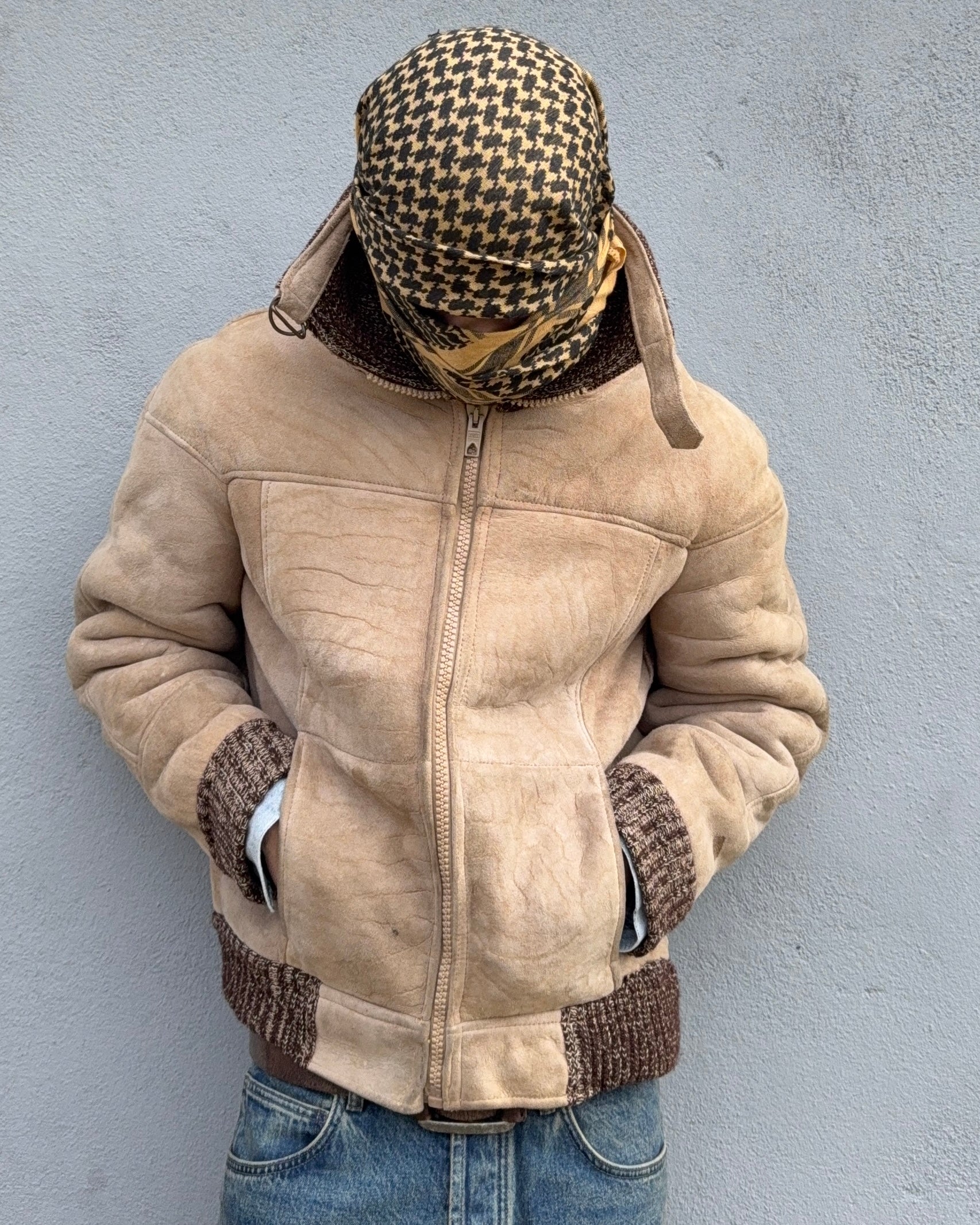 Vintage Shearling Leather Aviator Flight Bomber Jacket - Size M