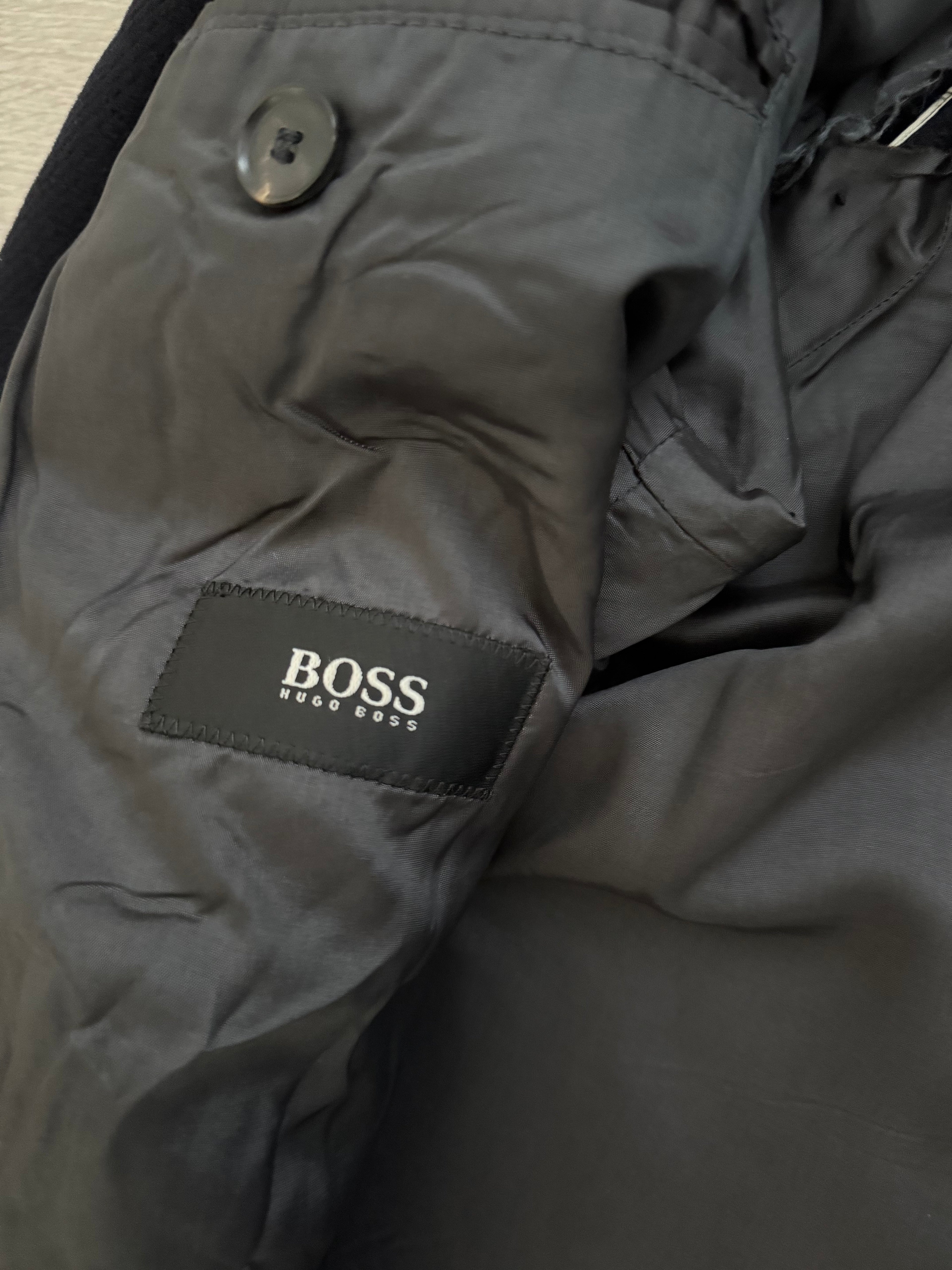 Hugo Boss 1980s Long Wool Herringbone Pea Coat - Size L