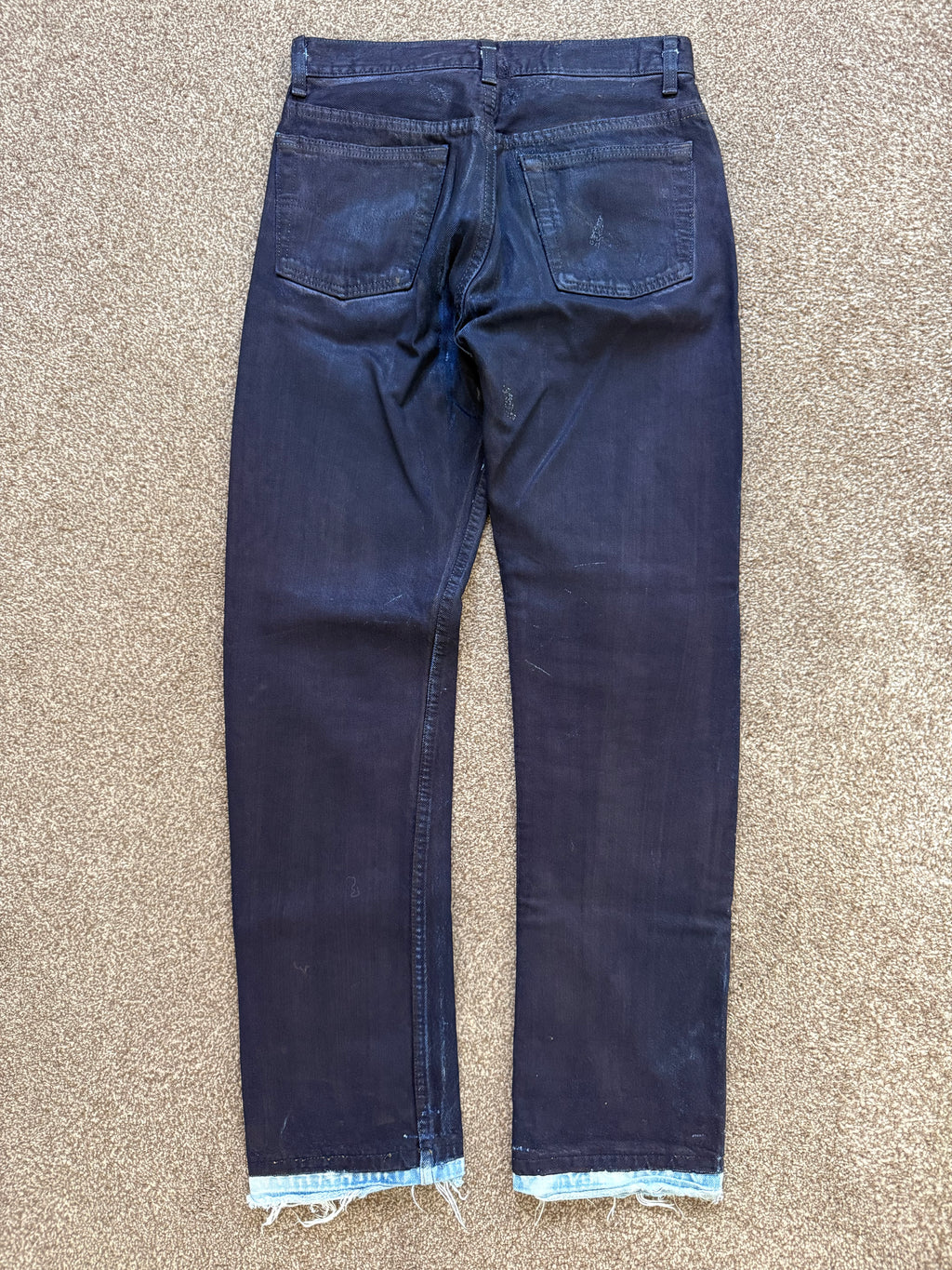 Maison Martin Margiela Artisanal Line (0)(10) AW2001 Blue Painted Denim Jeans - Size 28" Waist