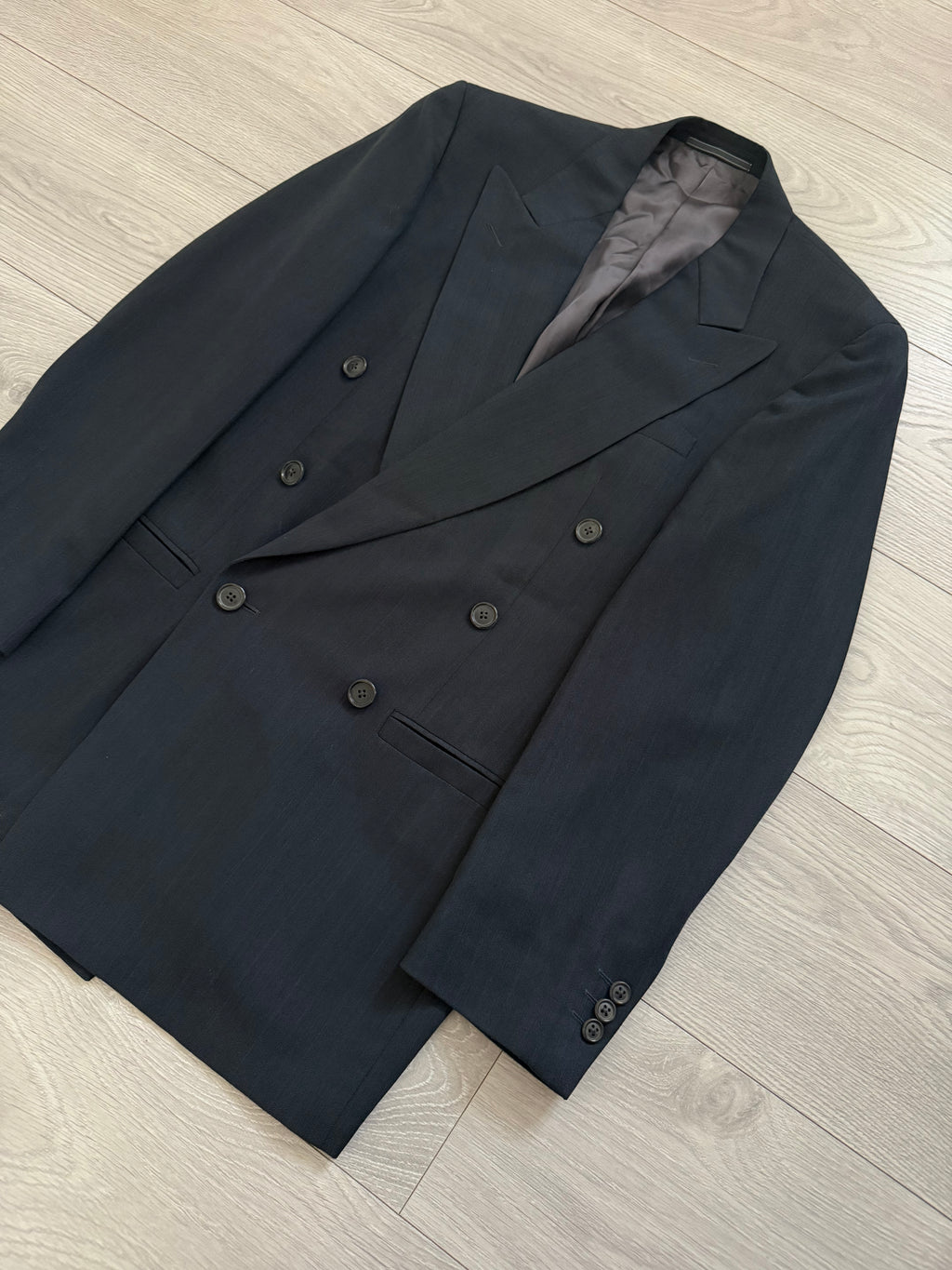 Versace 1980s 6B Double Breasted Peaked Lapel Textured Wool Sports Blazer Jacket - Size S
