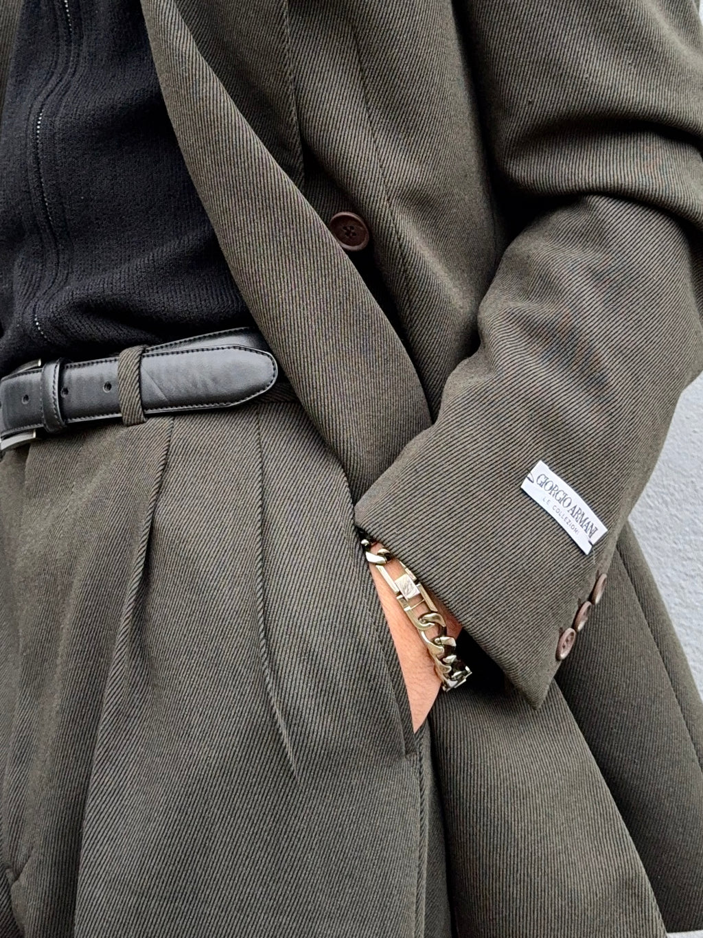 Giorgio Armani 1980s Double Breasted Pleated Wool Suit Forest Green New - Size L Jacket / 32" Waist `