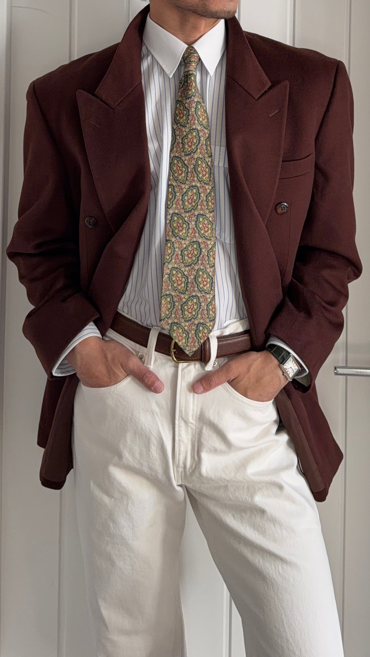 Givenchy 1980s Peaked Lapel Double Breasted Bugundy Wine Wool Cashmere Sport Jacket Blazer  - Size XL