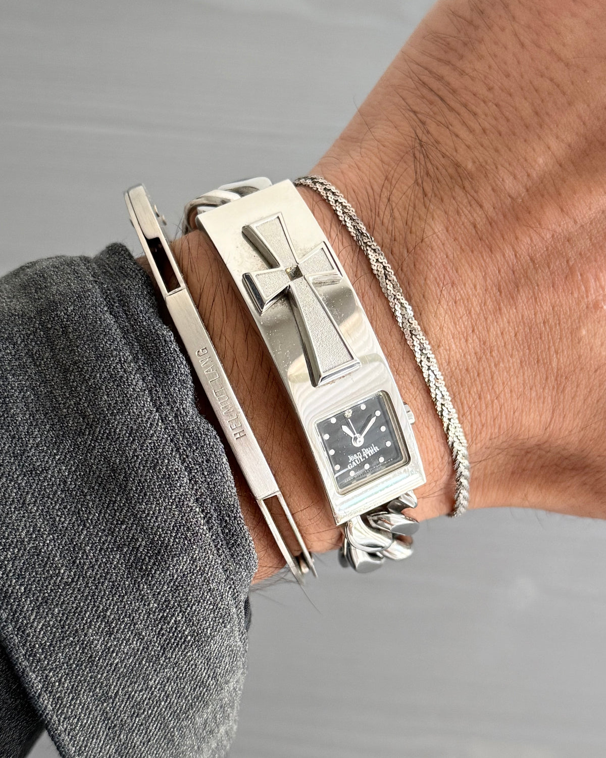 Jean Paul Gaultier 00s 3D Cross Motif Stainless Steel Watch Bracelet