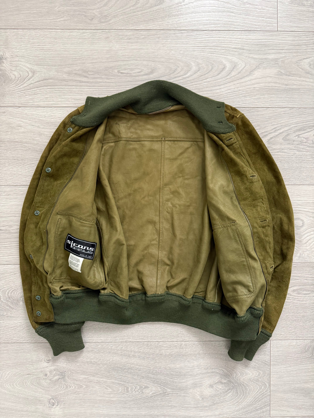 Sicons Armani 1980s Suede Green Military Flight Jacket - Size S