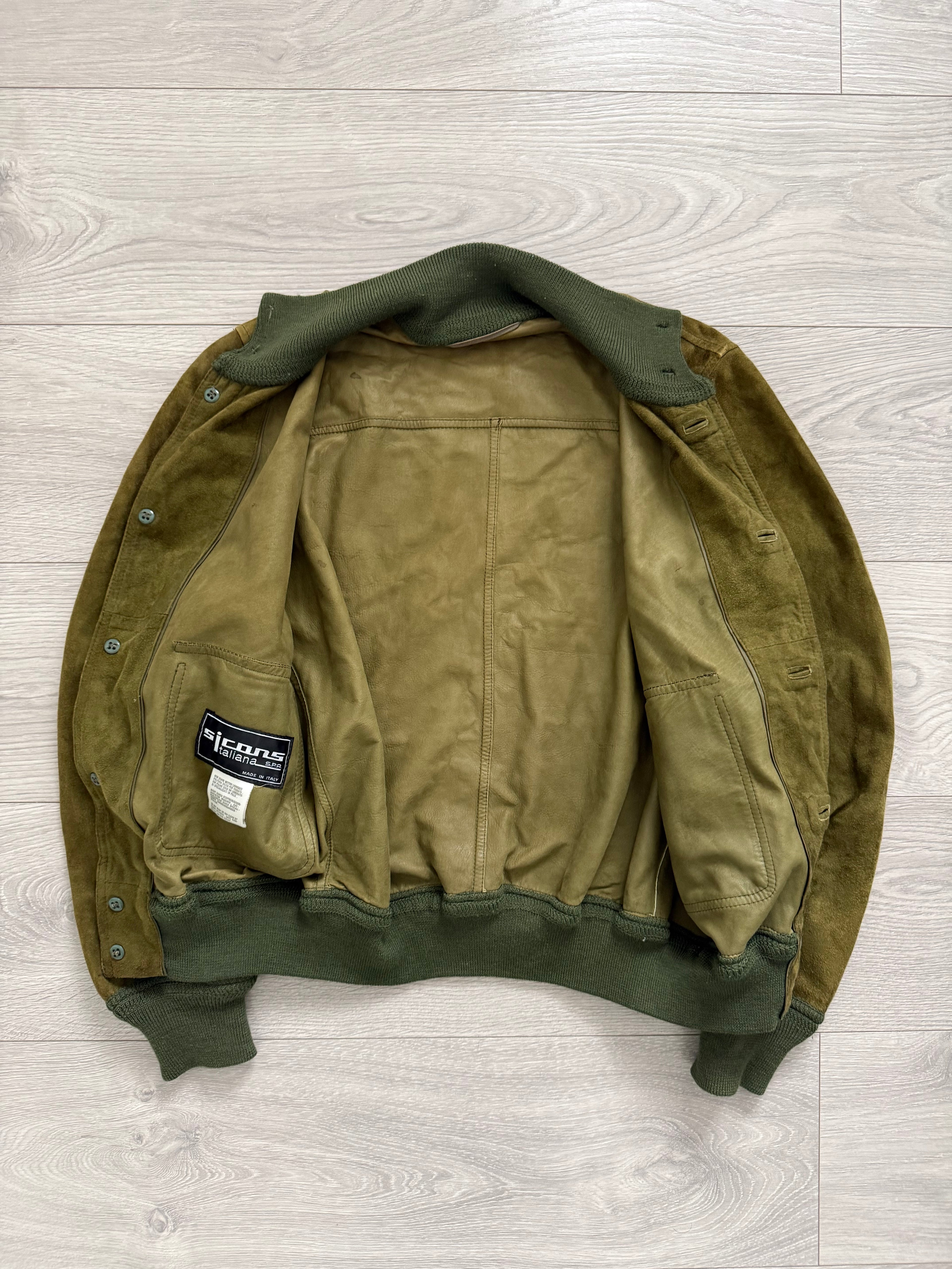 Sicons Armani 1980s Suede Green Military Flight Jacket - Size S