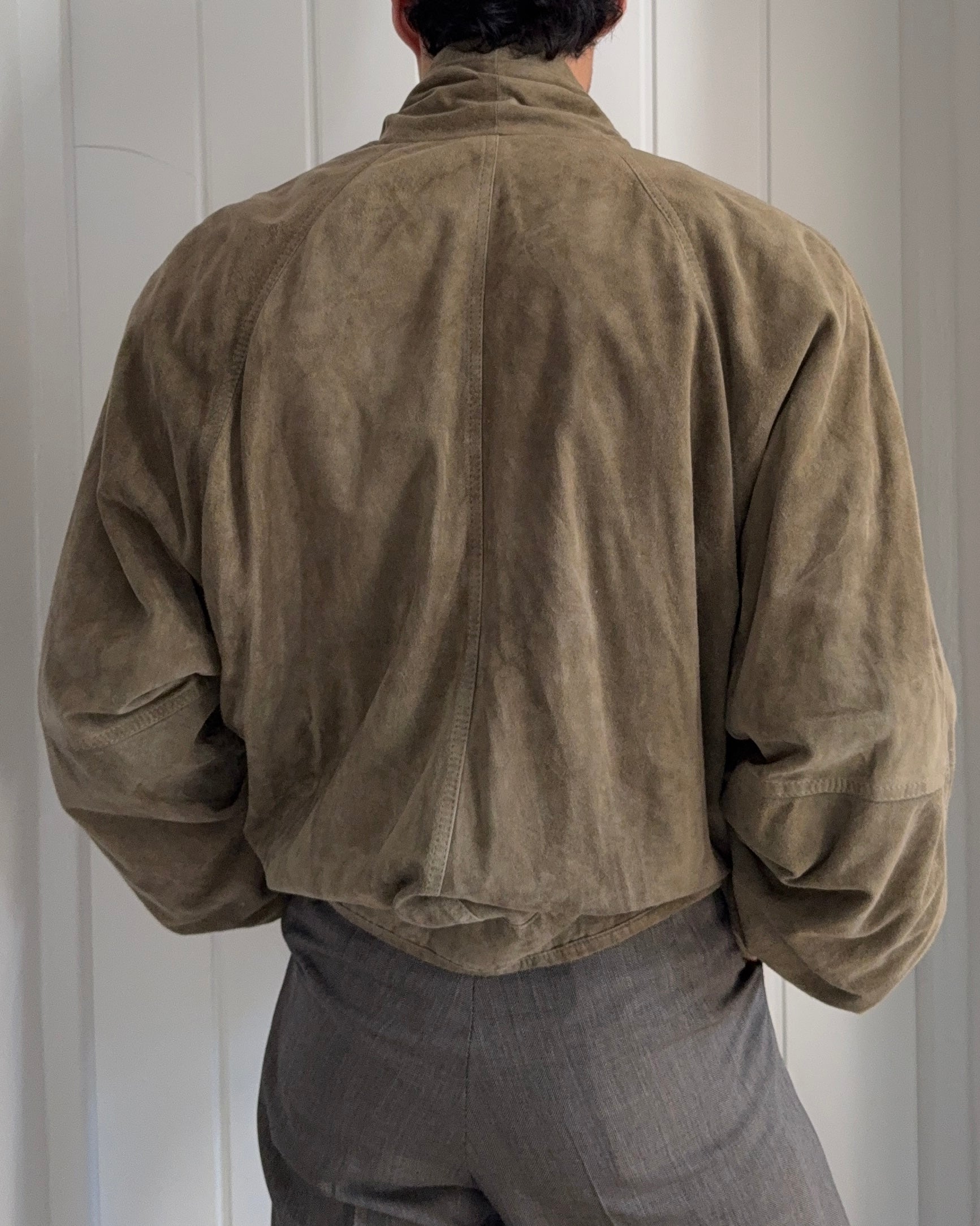 Hugo Boss 1980s Olive Suede Tailored Blouson Jacket - Size XL