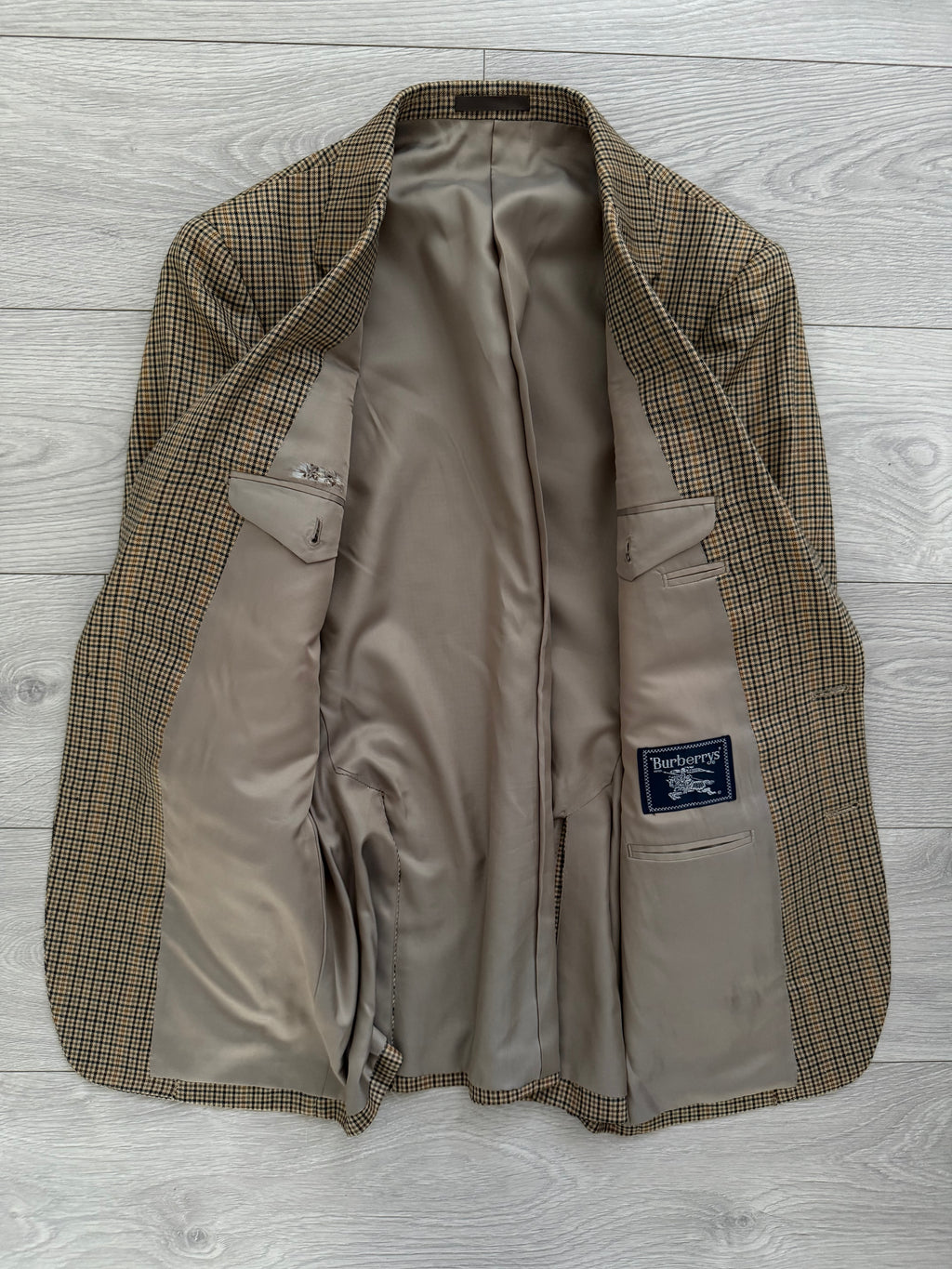 Burberry 1990s 2B Wool Multi-Pattern Tan Sports Jacket Blazer - Size S