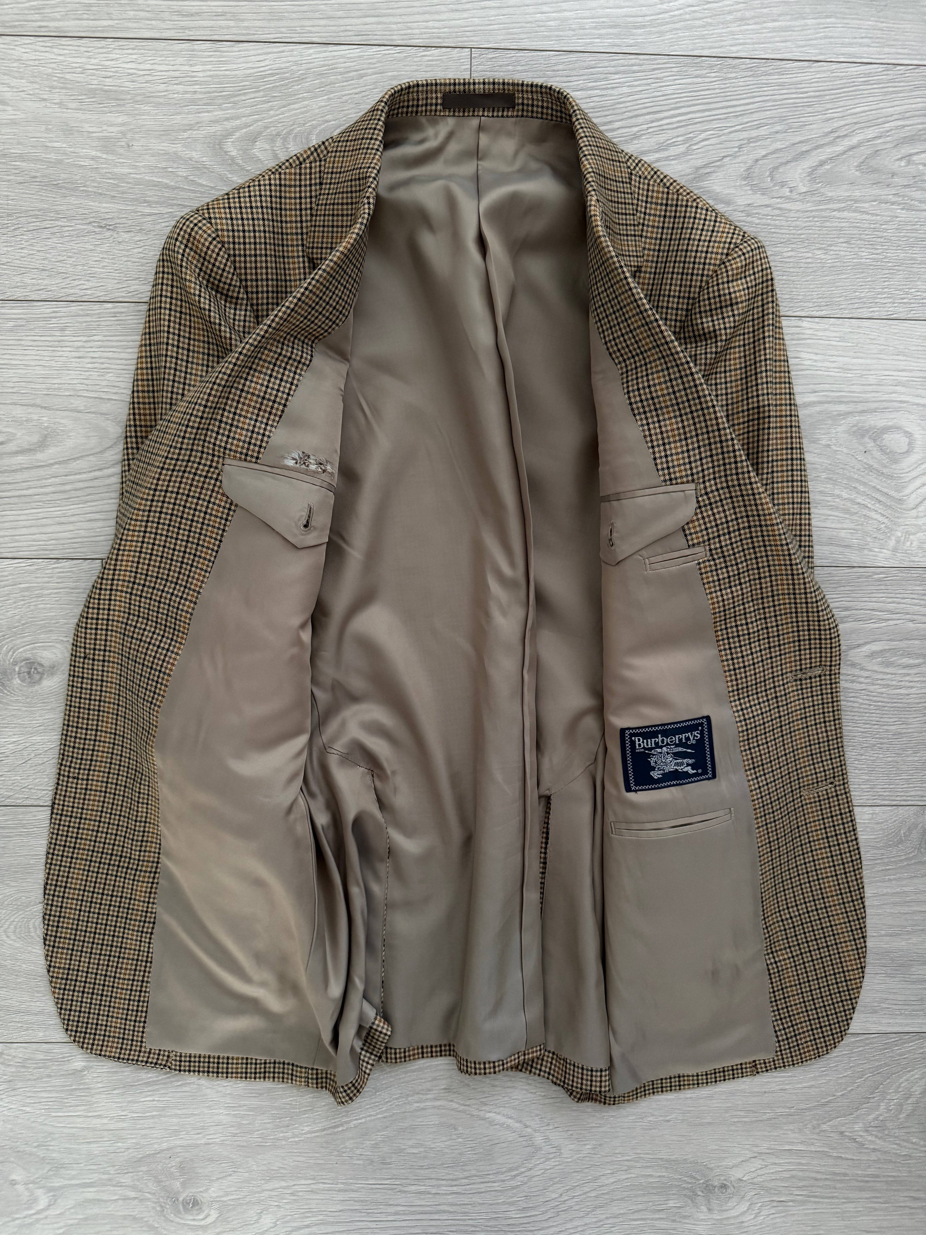 Burberry 1990s 2B Wool Multi-Pattern Tan Sports Jacket Blazer - Size S