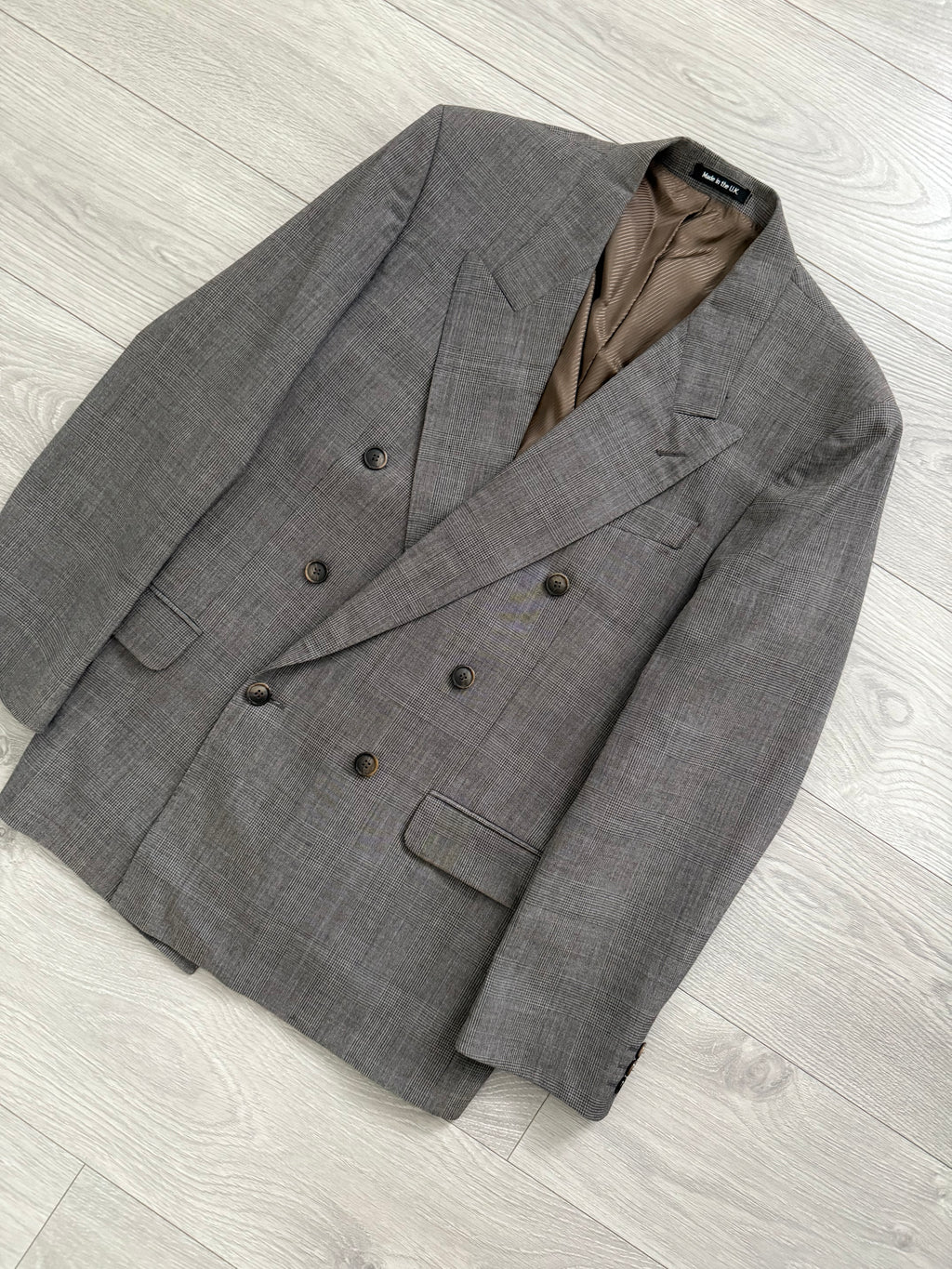 St Michaels 1990s Prince of Wales Check Double Breasted Peaked Lapel Sports Jacket Blazer - Size M