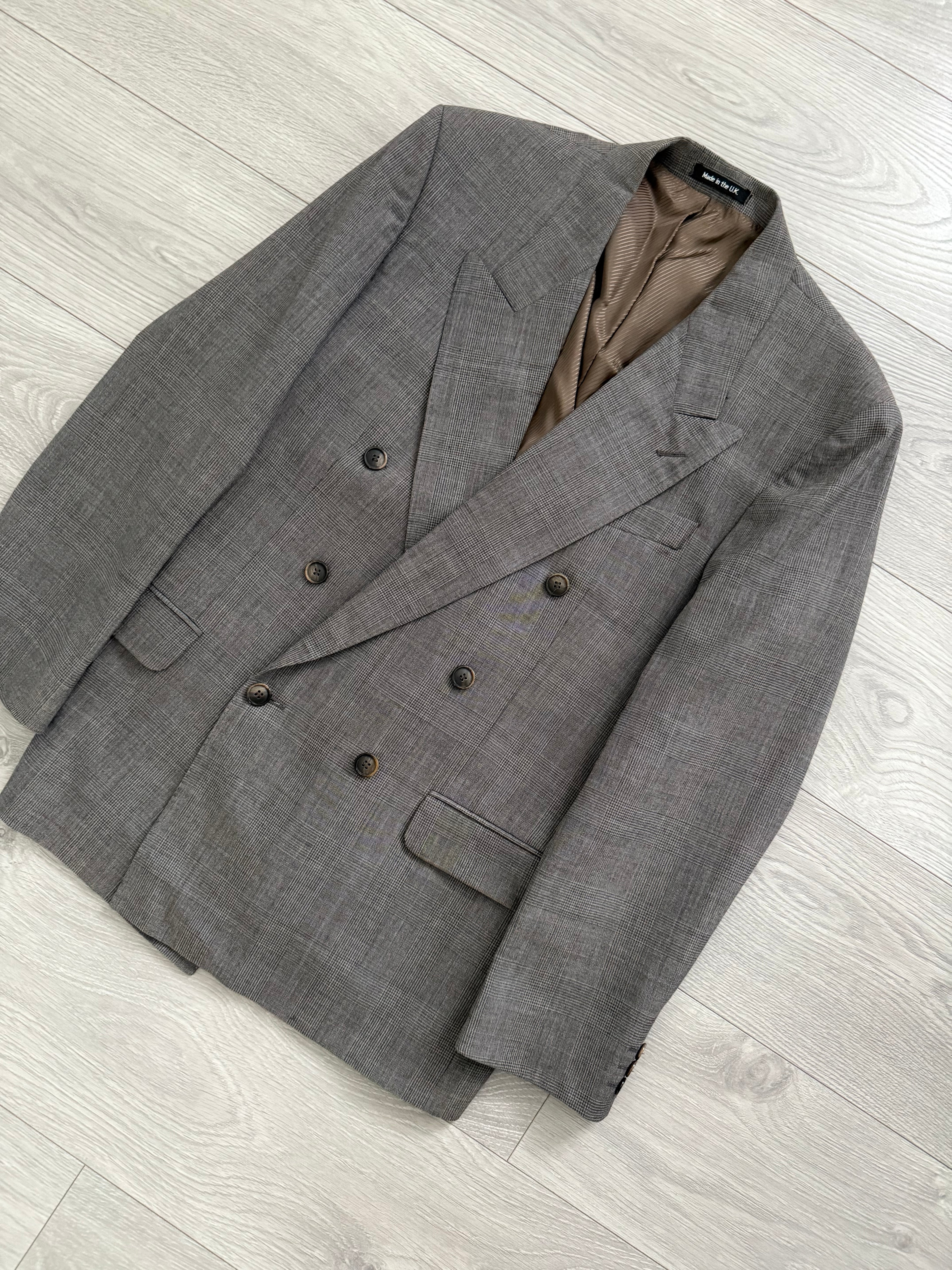 St Michaels 1990s Prince of Wales Check Double Breasted Peaked Lapel Sports Jacket Blazer - Size M