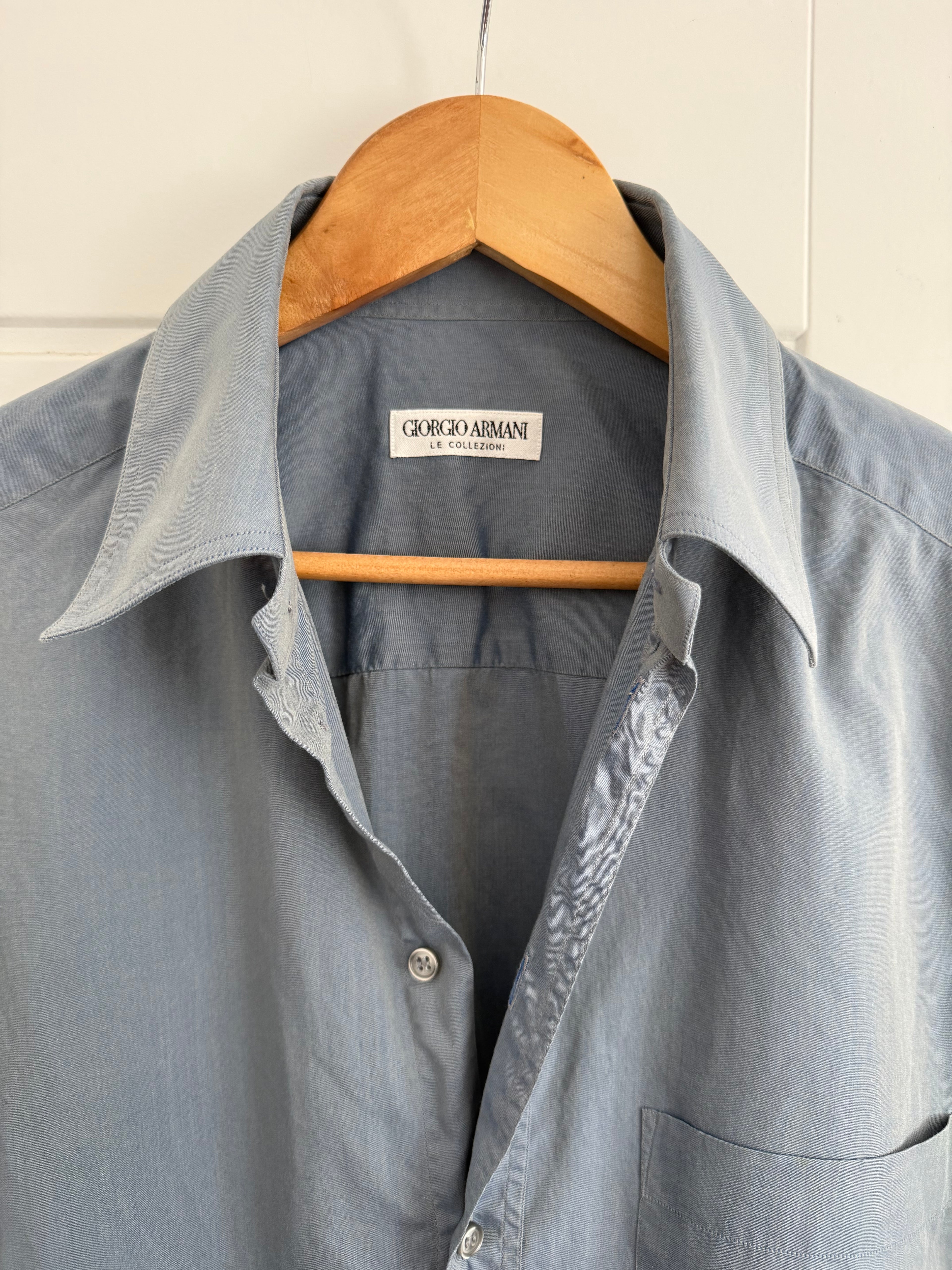 Giorgio Armani 1980s Blue Cotton Shirt - Size M