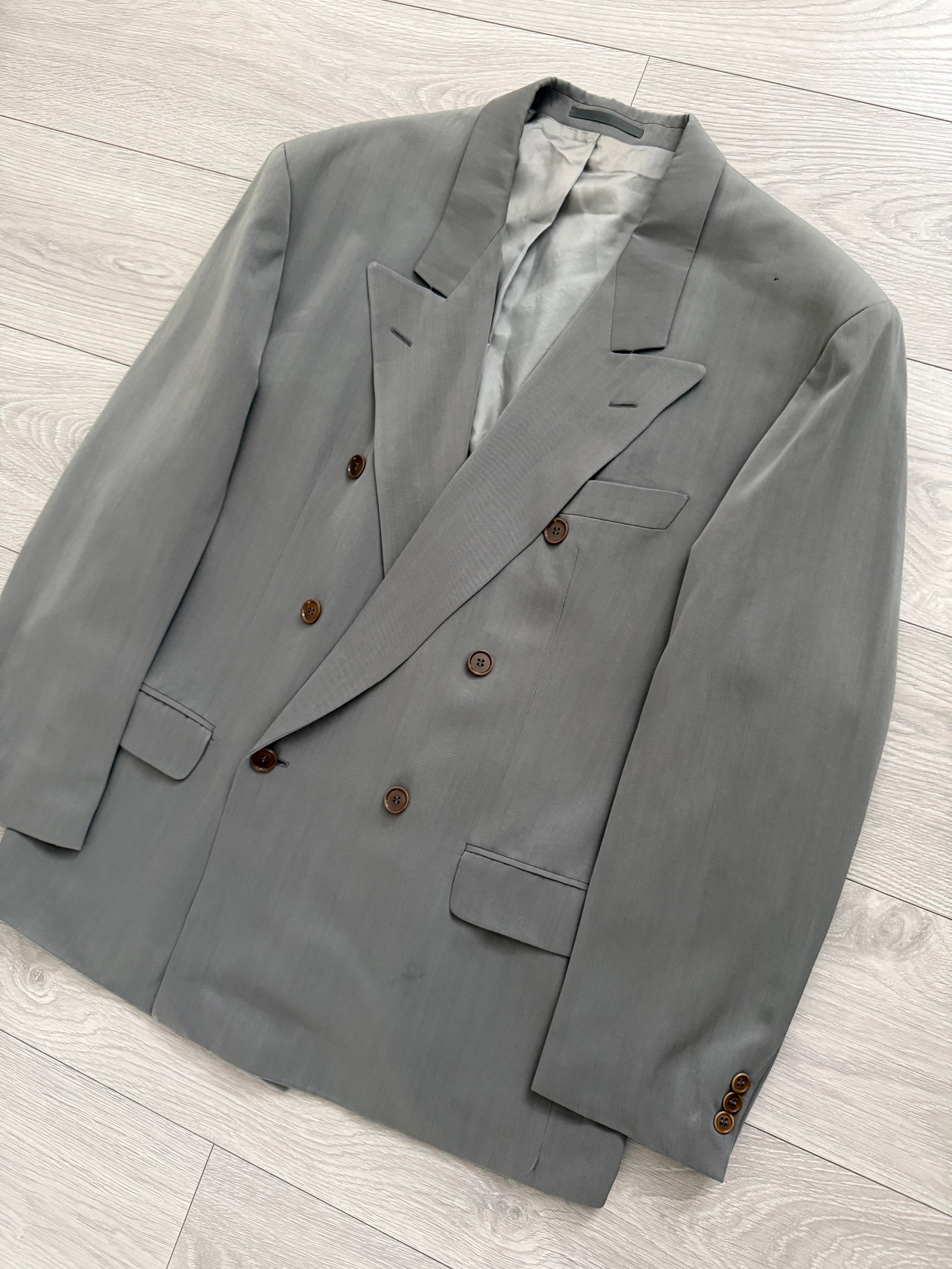Hugo Boss 1980s 'Al Capone' Peaked Lapel Double Breasted Pleated Wool Silk Suit - Size XXL Jacket / 36" Waist
