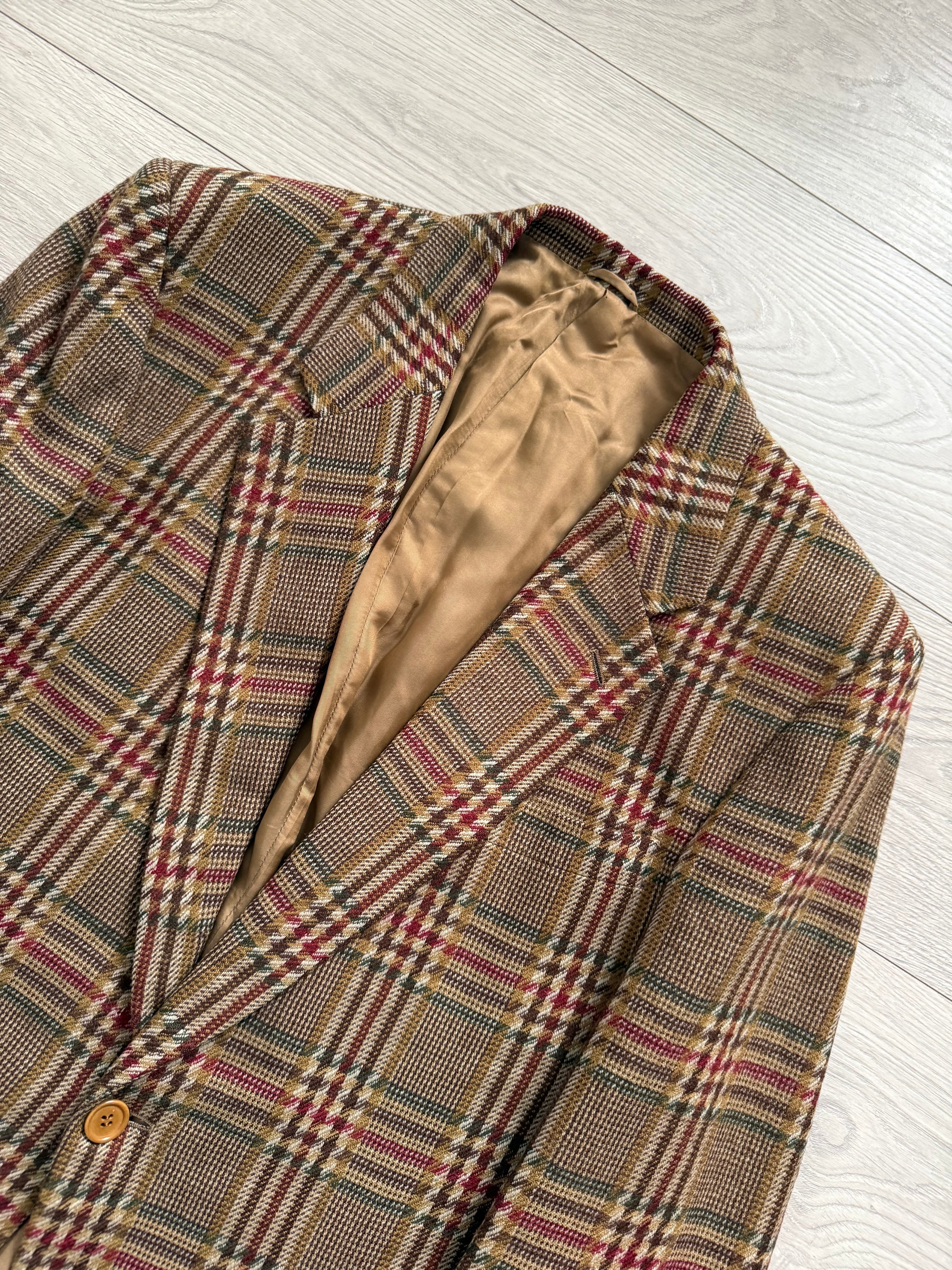 Valentino 1980s 2B Textured Wool Check Sports Jacket Blazer  - Size L