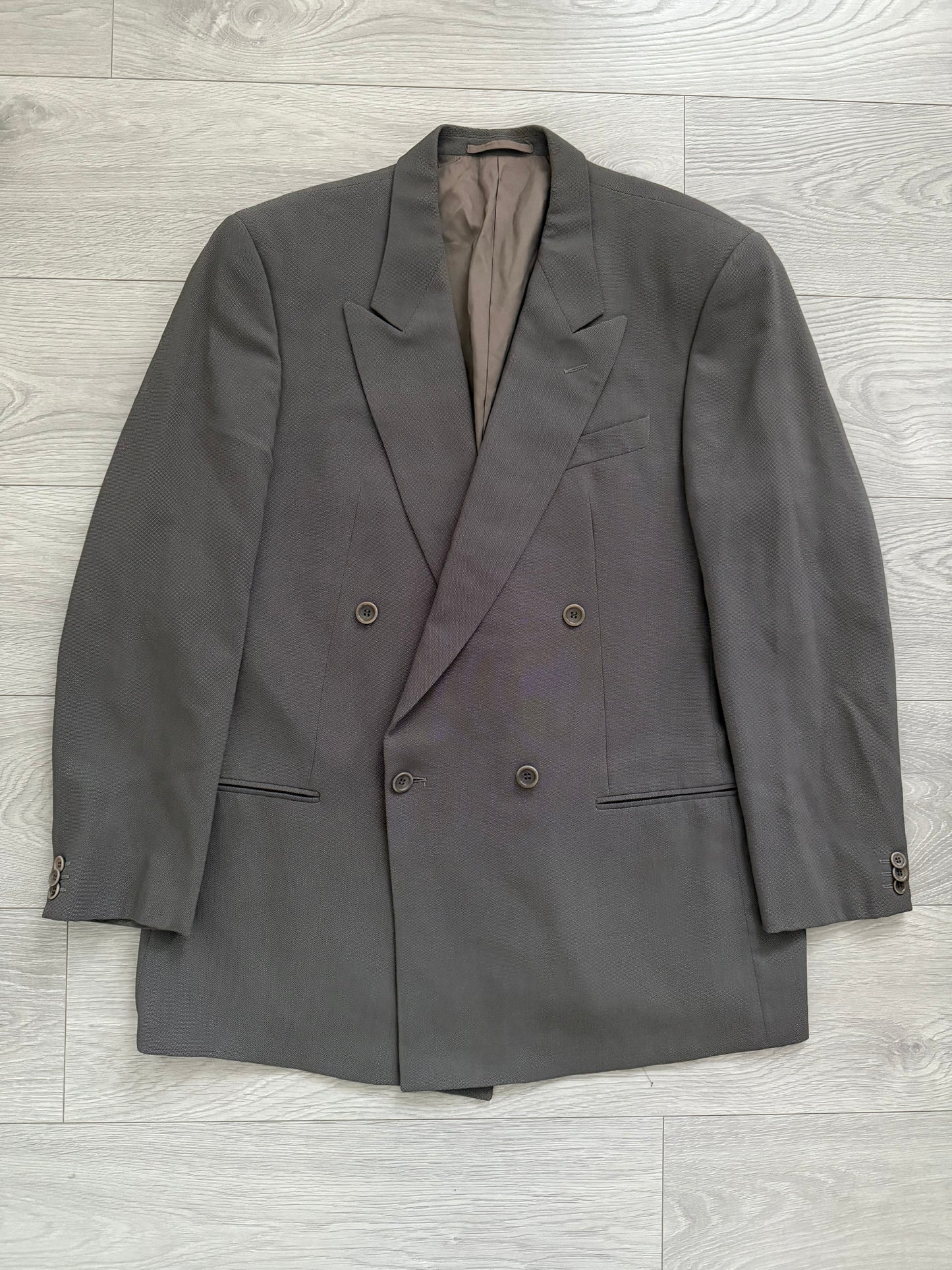 Armani 1990s Double Breasted Draped Pleated Wool Suit - Size XXL Jacket / 38" Waist