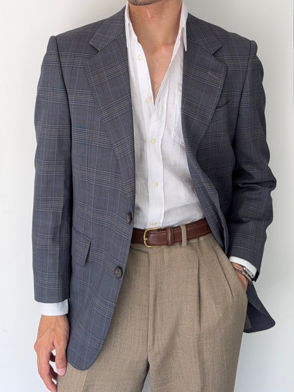 Burberry 1990s 2B Blue Check Lightweight Partially Lined Sports Jacket Blazer - Size S