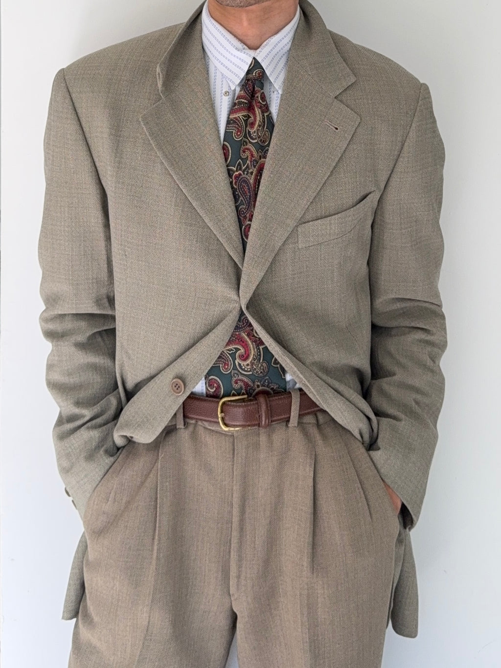 Valentino Couture 1980s 3B Draped Taupe Beige Wool Sports Blazer Jacket - Size XL