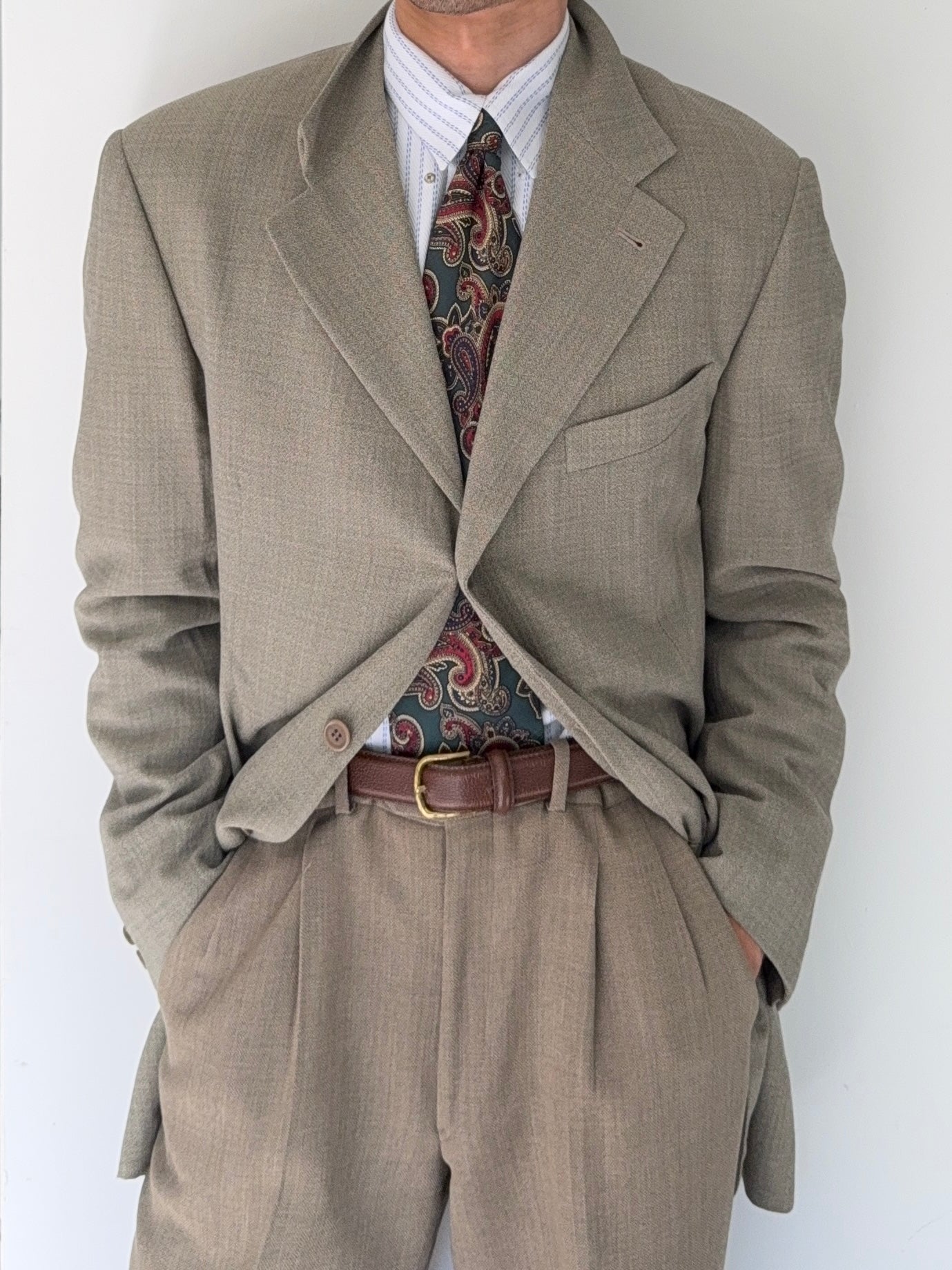 Valentino Couture 1980s 3B Draped Taupe Beige Wool Sports Blazer Jacket - Size XL