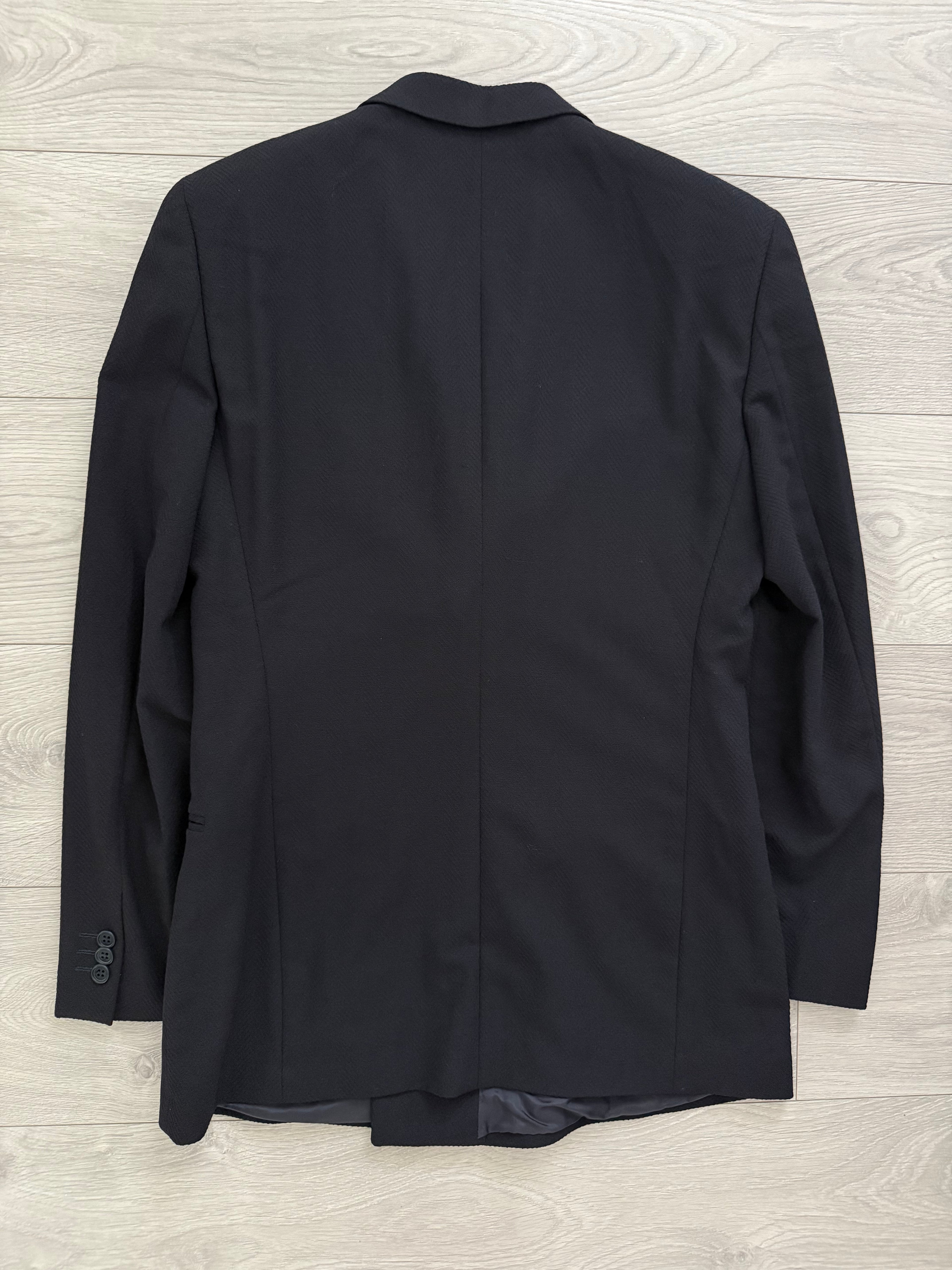 Emporio Armani 1990s 6B Peaked Lapel Double Breasted Herringbone Wool Suit Navy - Size S Jacket / 30" Waist