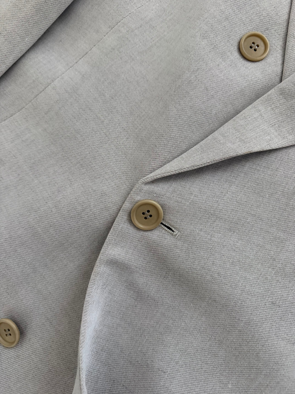 Giorgio Armani Black Label 1994 Peaked Lapel Double Breasted Rayon Linen Sport Jacket Blazer Mushroom Taupe - Size XXL