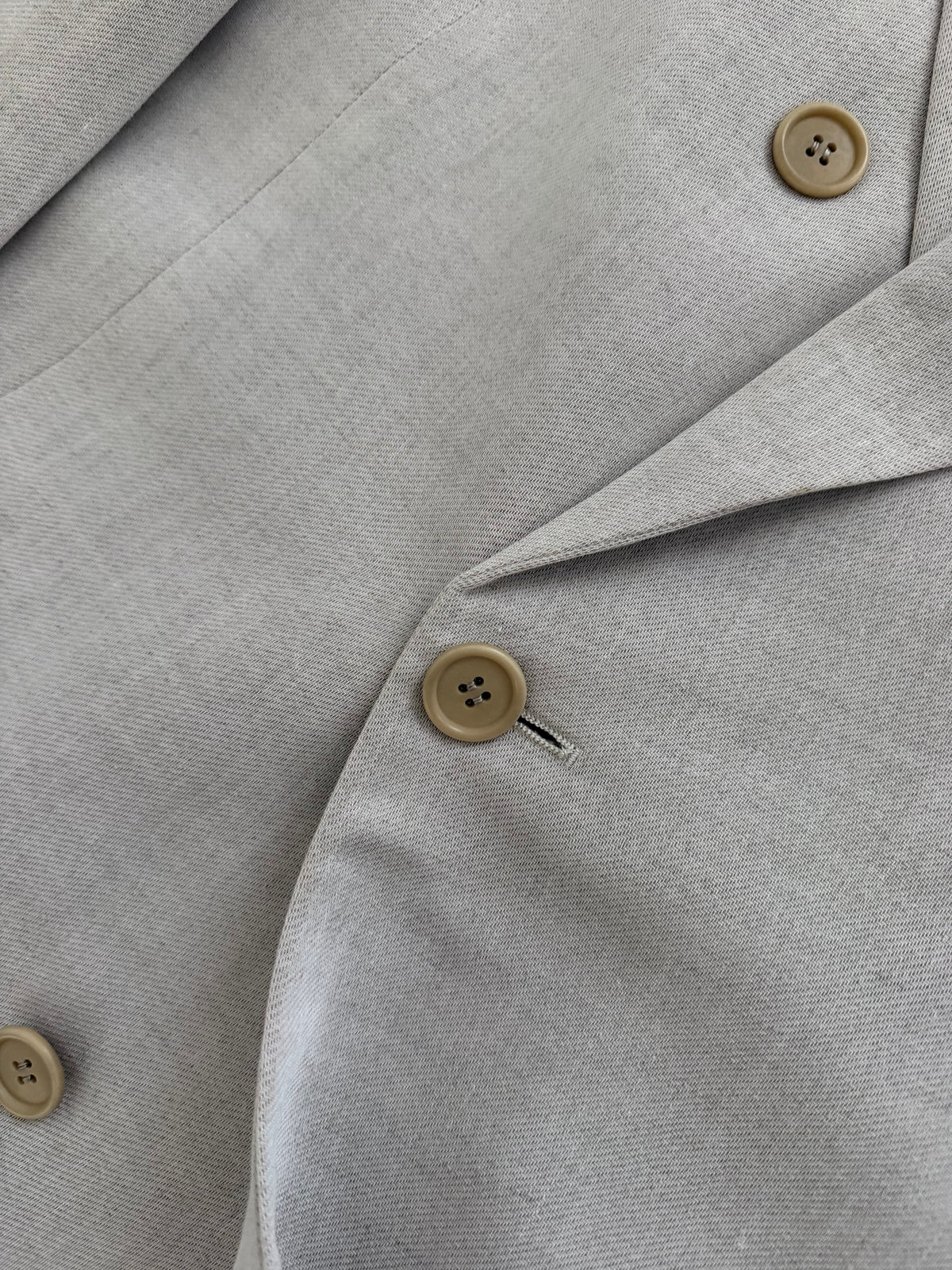 Giorgio Armani Black Label 1994 Peaked Lapel Double Breasted Rayon Linen Sport Jacket Blazer Mushroom Taupe - Size XXL