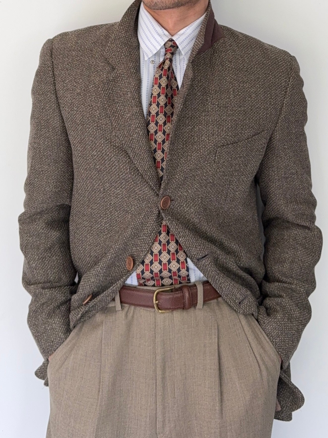 Giorgio Armani 1980s Brown 3B Textured Wool Sports Jacket Blazer - Size S