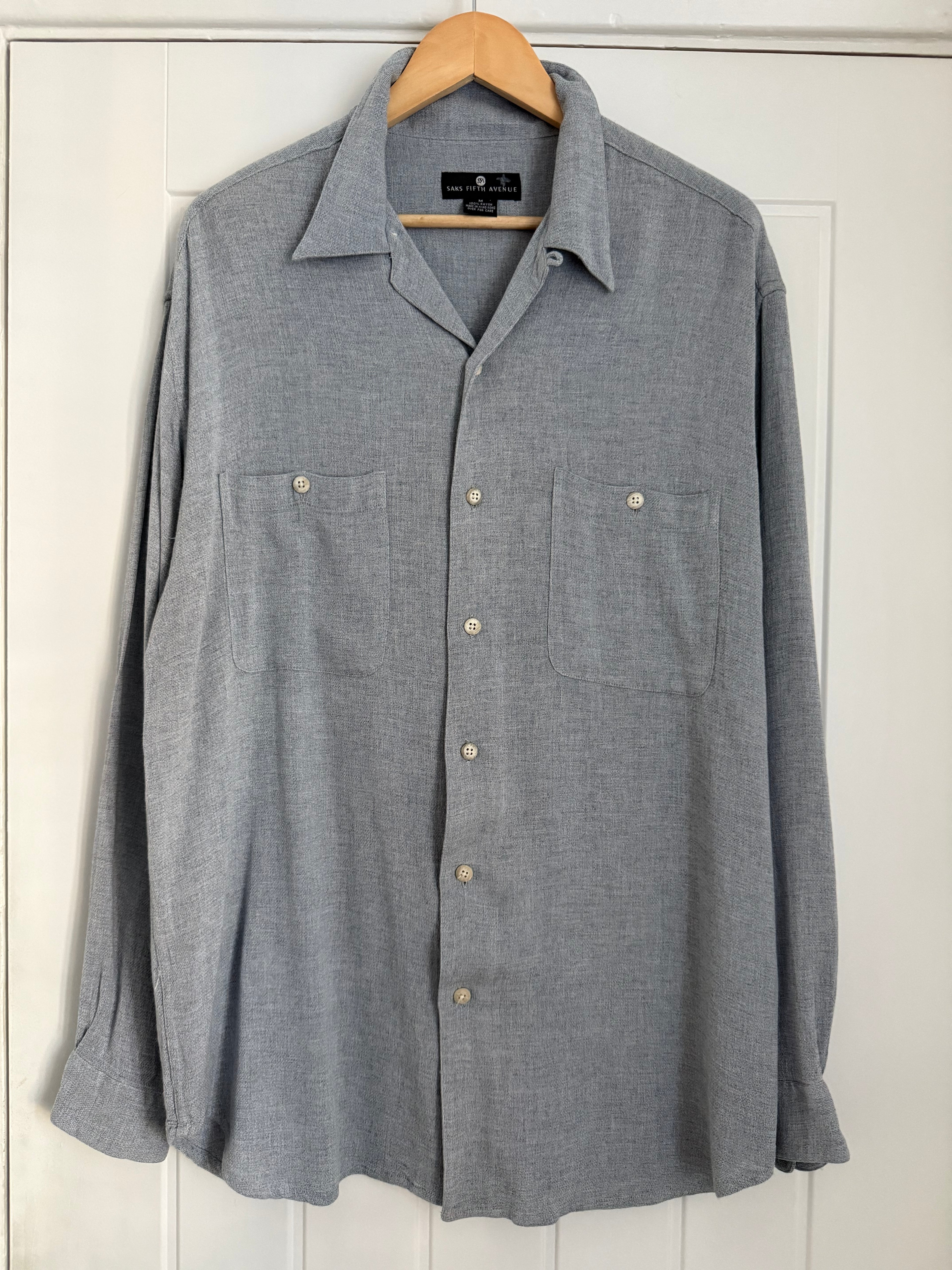 Saks Fifth Avenue 1990s Italian Fabric Relaxed Rayon Shirt - Size M