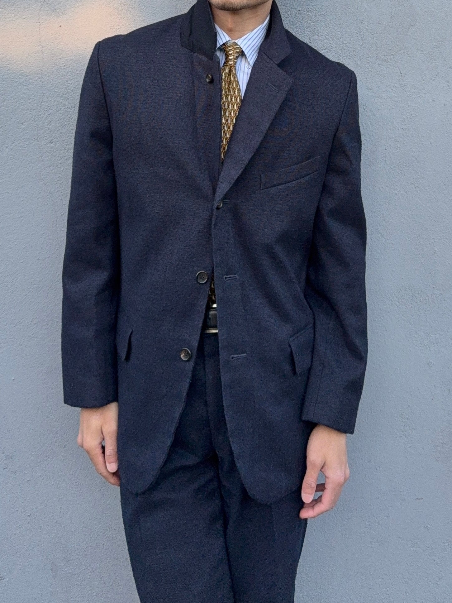 Comme Des Garcons Homme Plus SS1998 Structured Poly 'Pilled' Blue Suit - Size M Jacket / 32" Waist