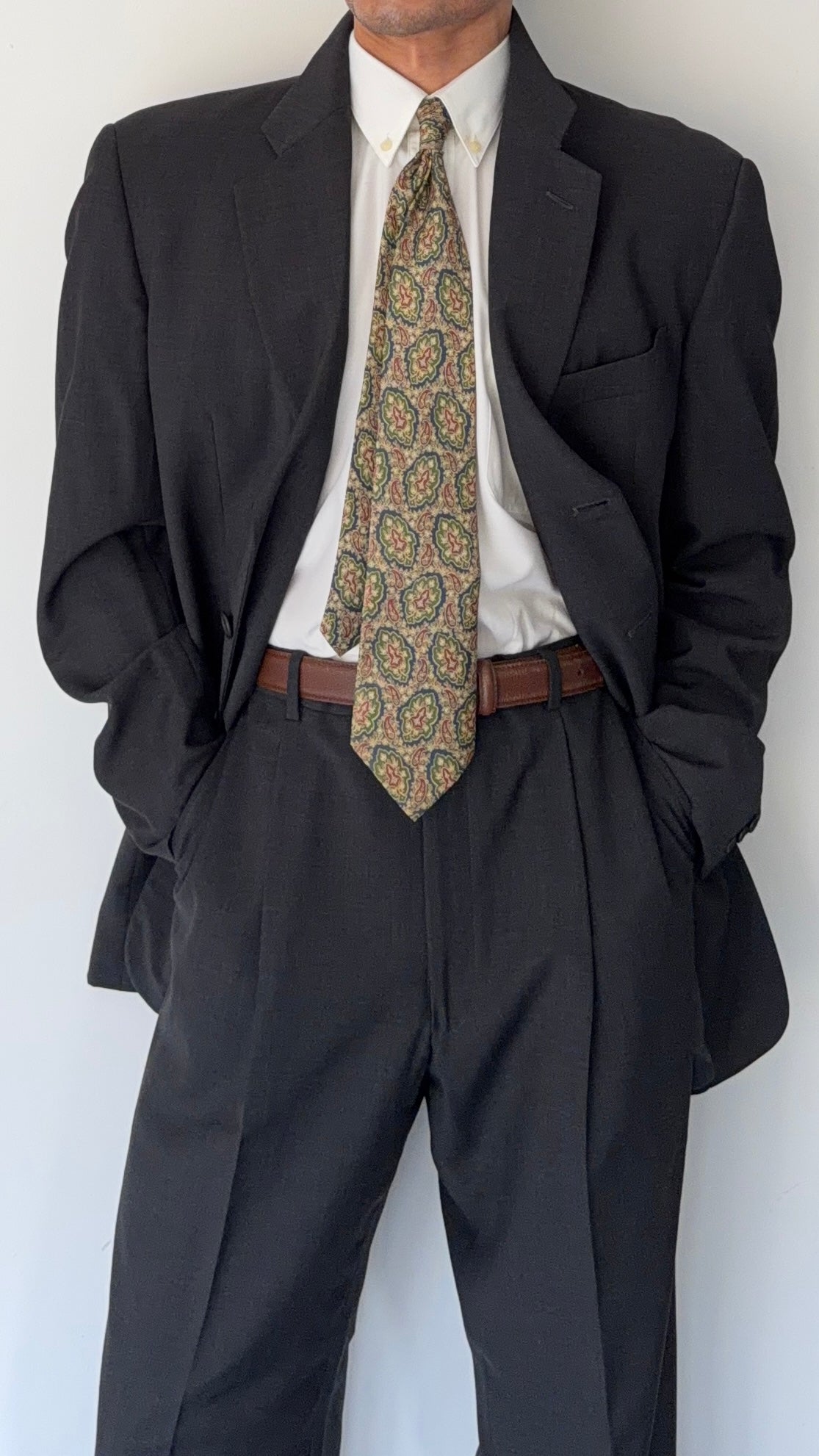 Giorgio Armani 1980s 3B Charcoal Grey Pleated Wool Suit - Size XL Jacket / 36" Waist