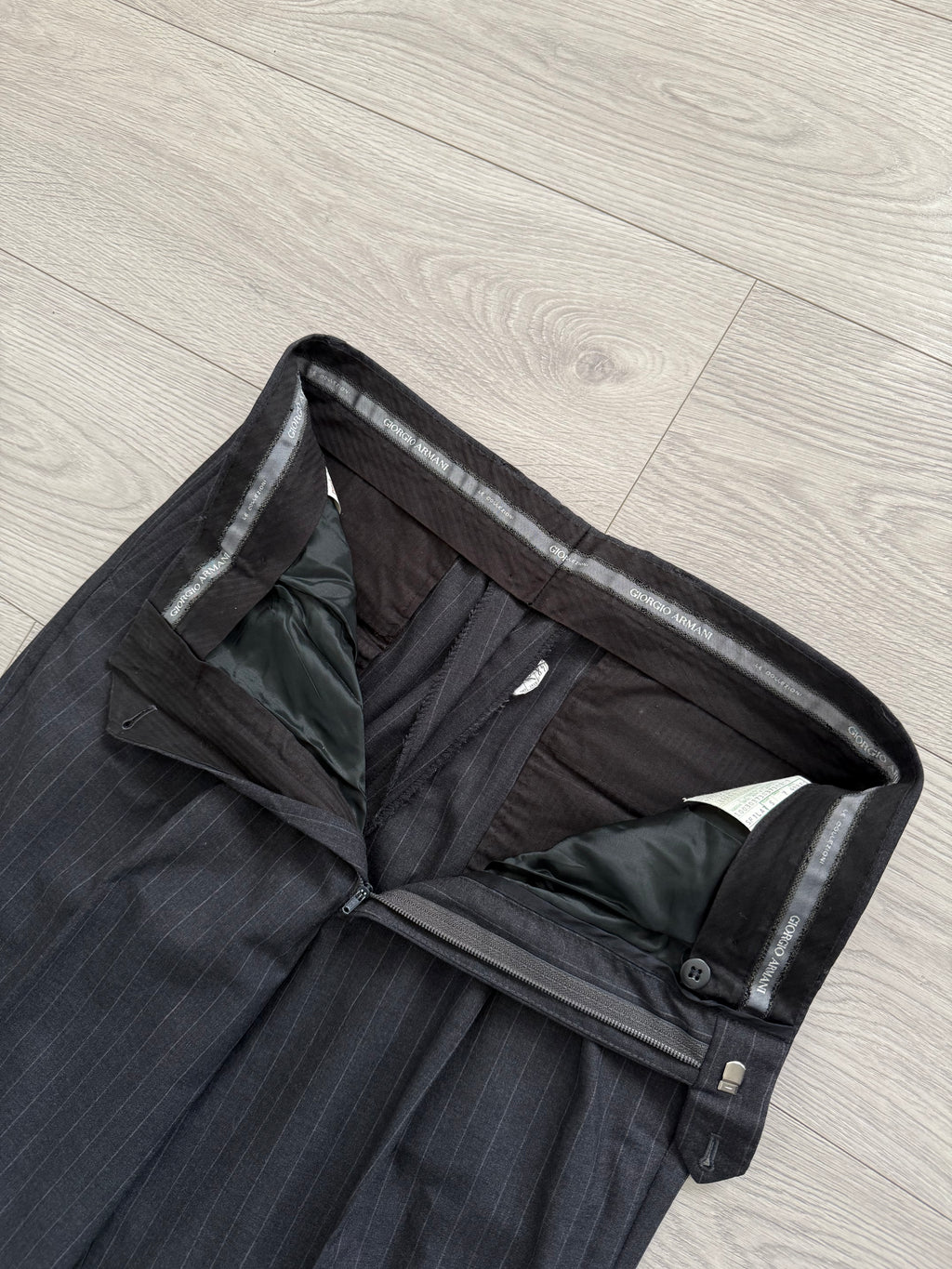 Giorgio Armani 1990s Double-Breasted Pleated Striped Suit - Size M Jacket / 30" Waist