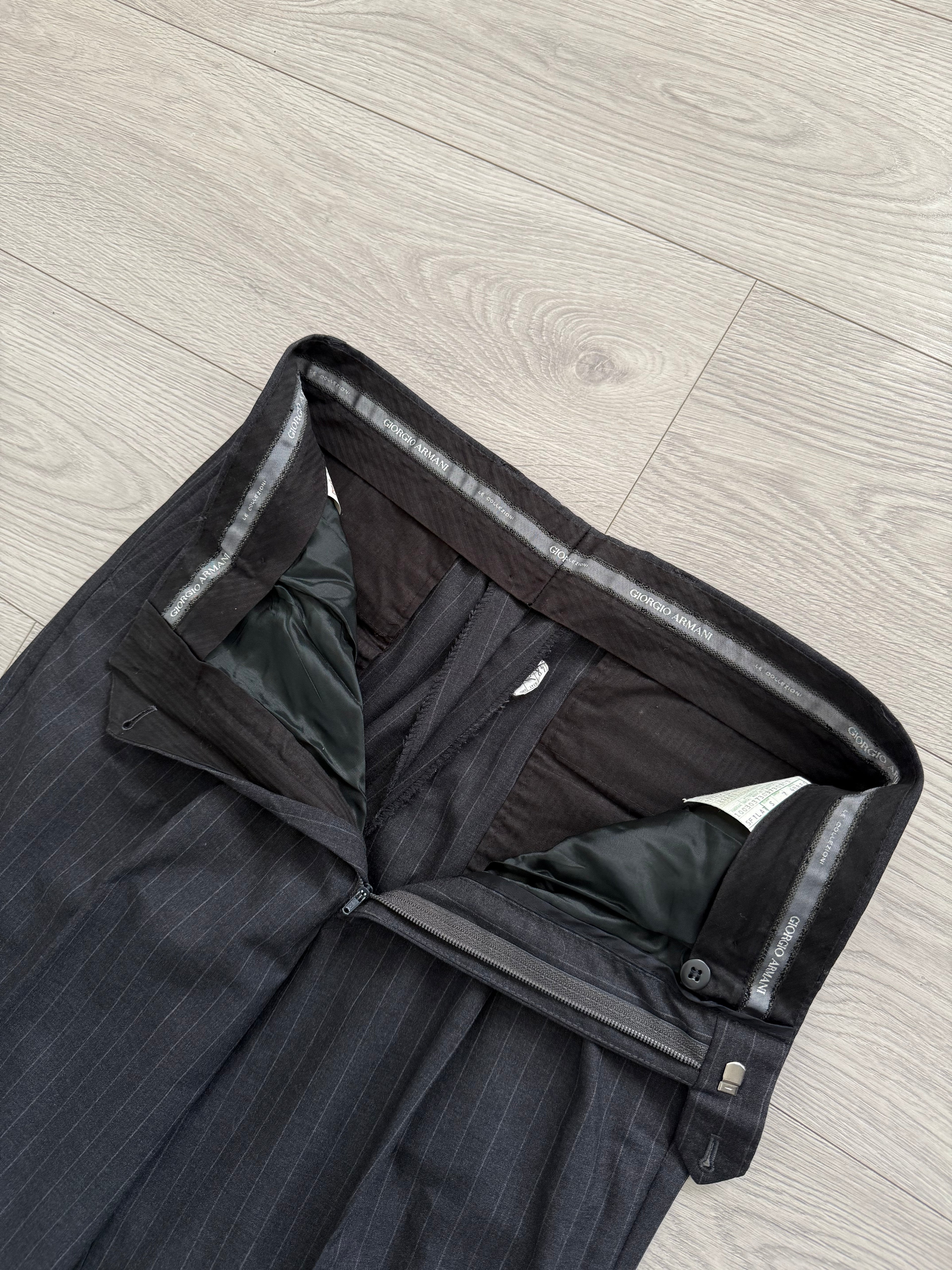 Giorgio Armani 1990s Double-Breasted Pleated Striped Suit - Size M Jacket / 30" Waist