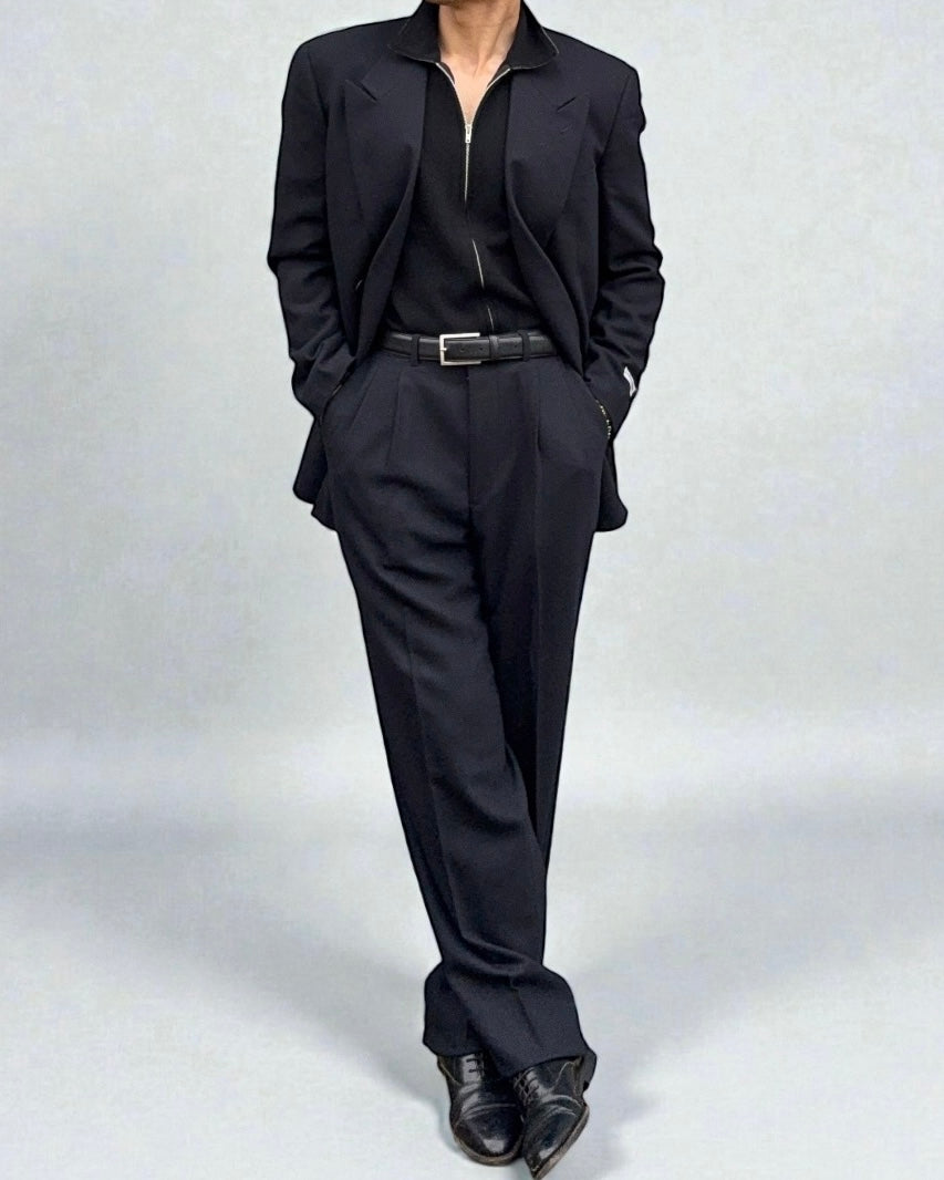 Giorgio Armani 1980s Double Breasted Pleated Wool Suit Navy New - Size L Jacket / 32" Waist