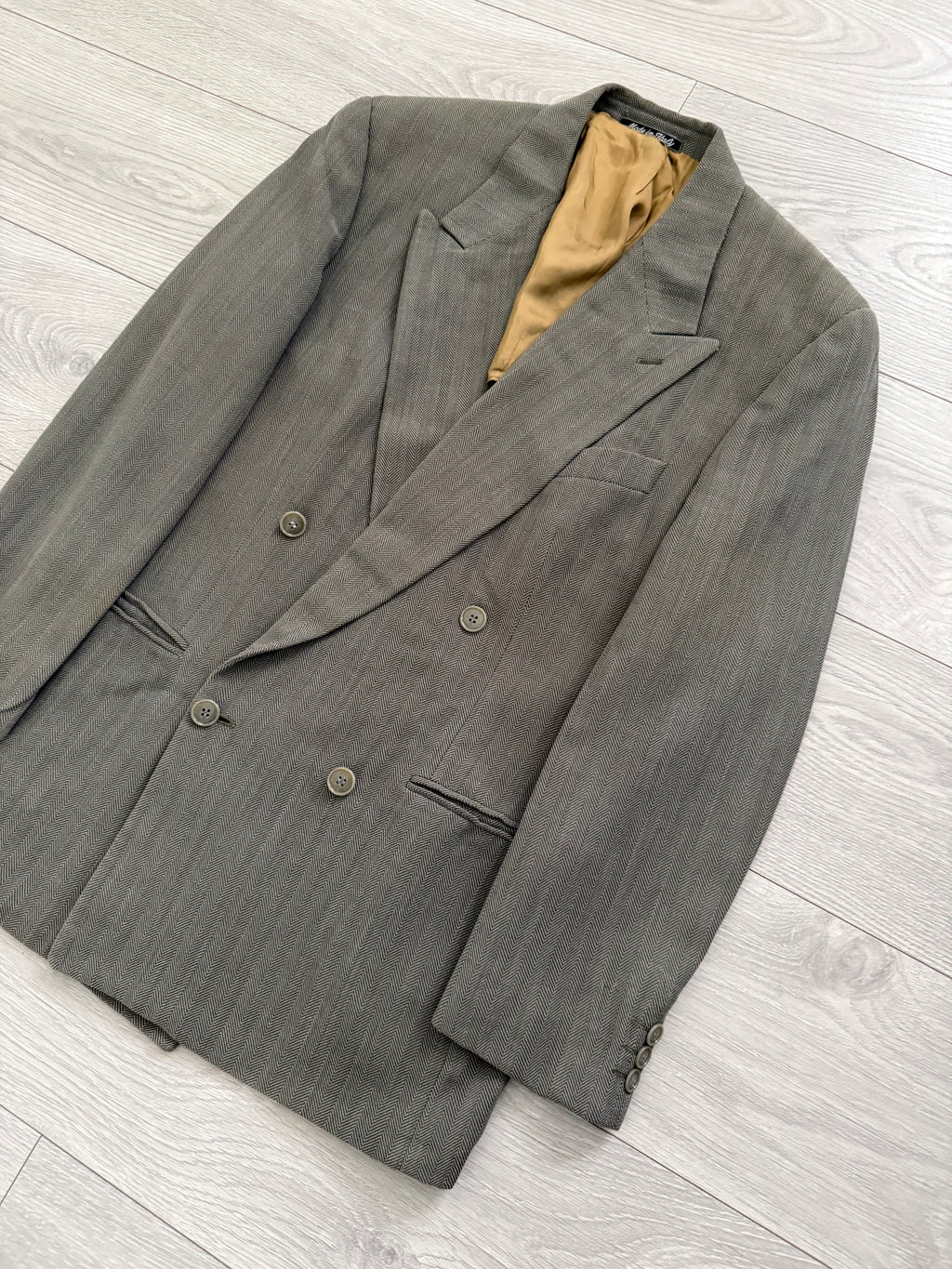 Emporio Armani 1990s Double Breasted Peaked Lapel Textured Jacket - Size S