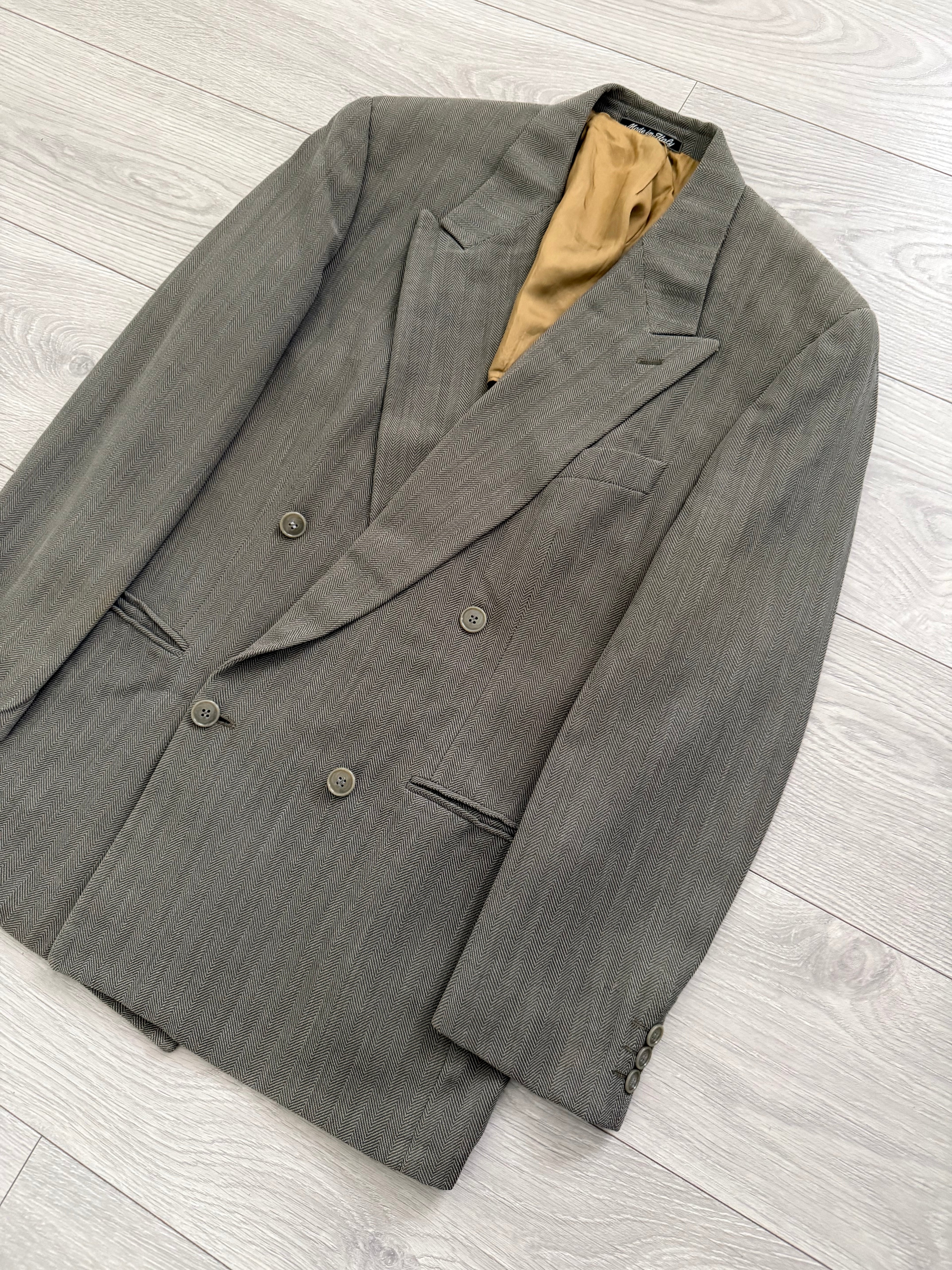 Emporio Armani 1990s Double Breasted Peaked Lapel Textured Jacket - Size S