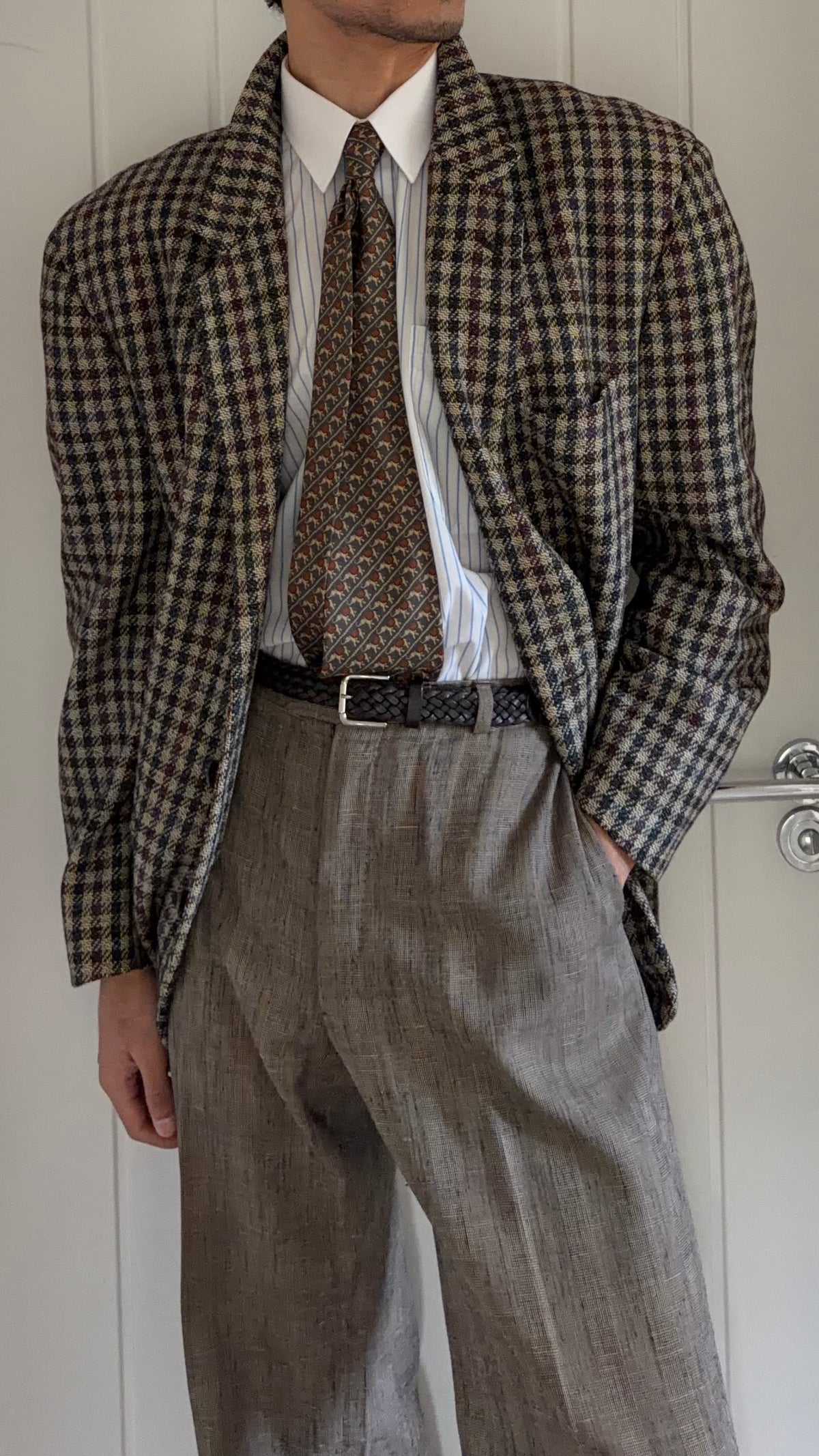 Emporio Armani 1980s 2B Gunclub Check Wool Textured Sport Jacket Blazer - Size L
