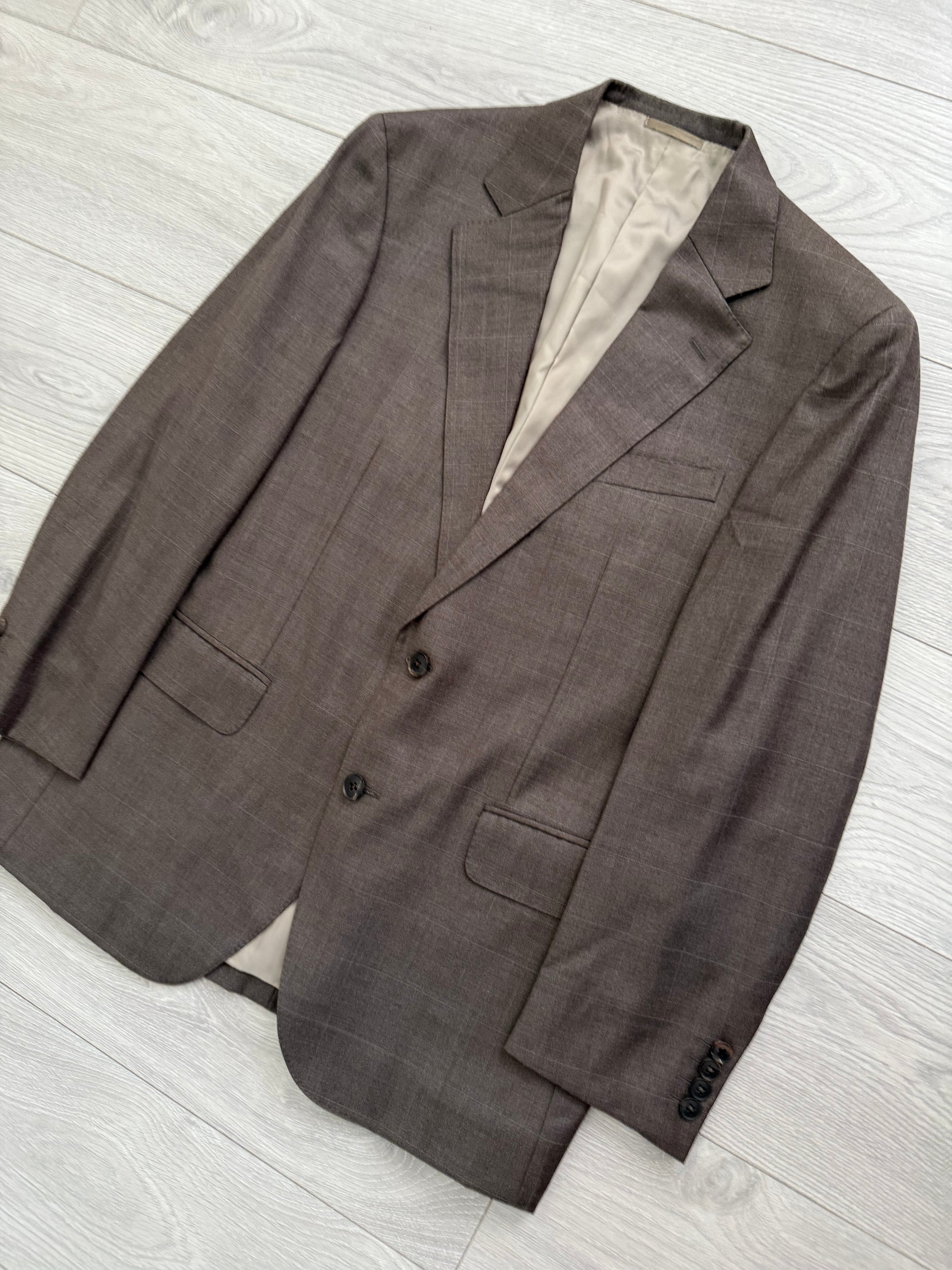 Burberry 1990s 2B Zegna Wool Check Double-Pleat Brown Suit - Size M Jacket / 33" Waist