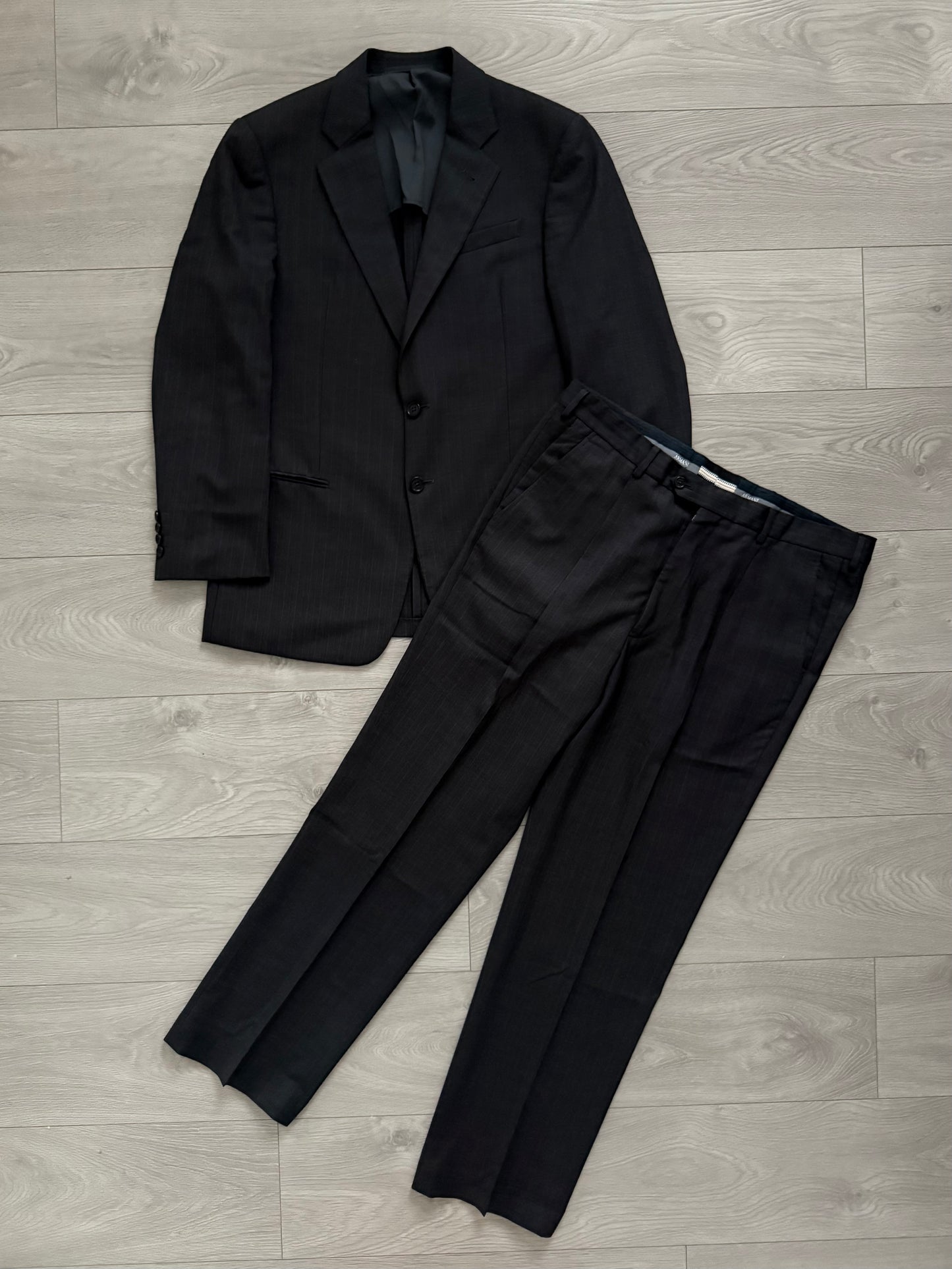 Giorgio Armani 1990s Striped Pleated Wool Suit - Size L Jacket / 36" Waist