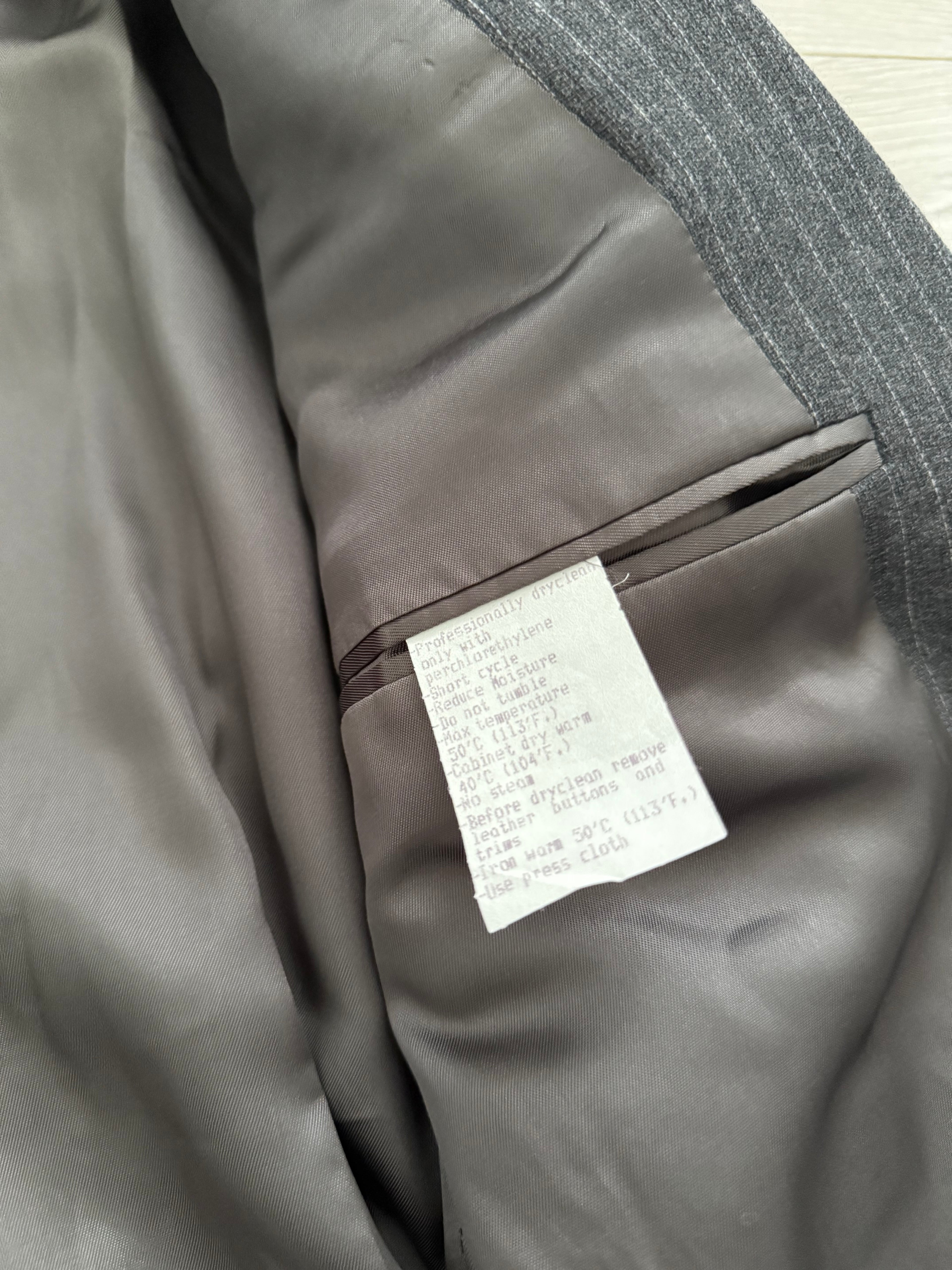 Versace 1980s Notch Lapel Double Breasted Pleated Wool Pinstriped Suit Grey - Size M Jacket / 32" Waist