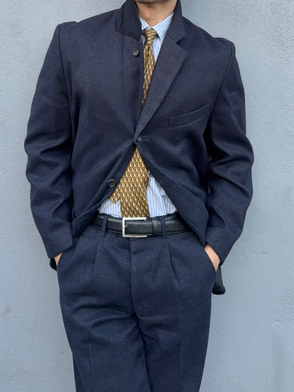 Comme Des Garcons Homme Plus SS1998 Structured Poly 'Pilled' Blue Suit - Size M Jacket / 32" Waist