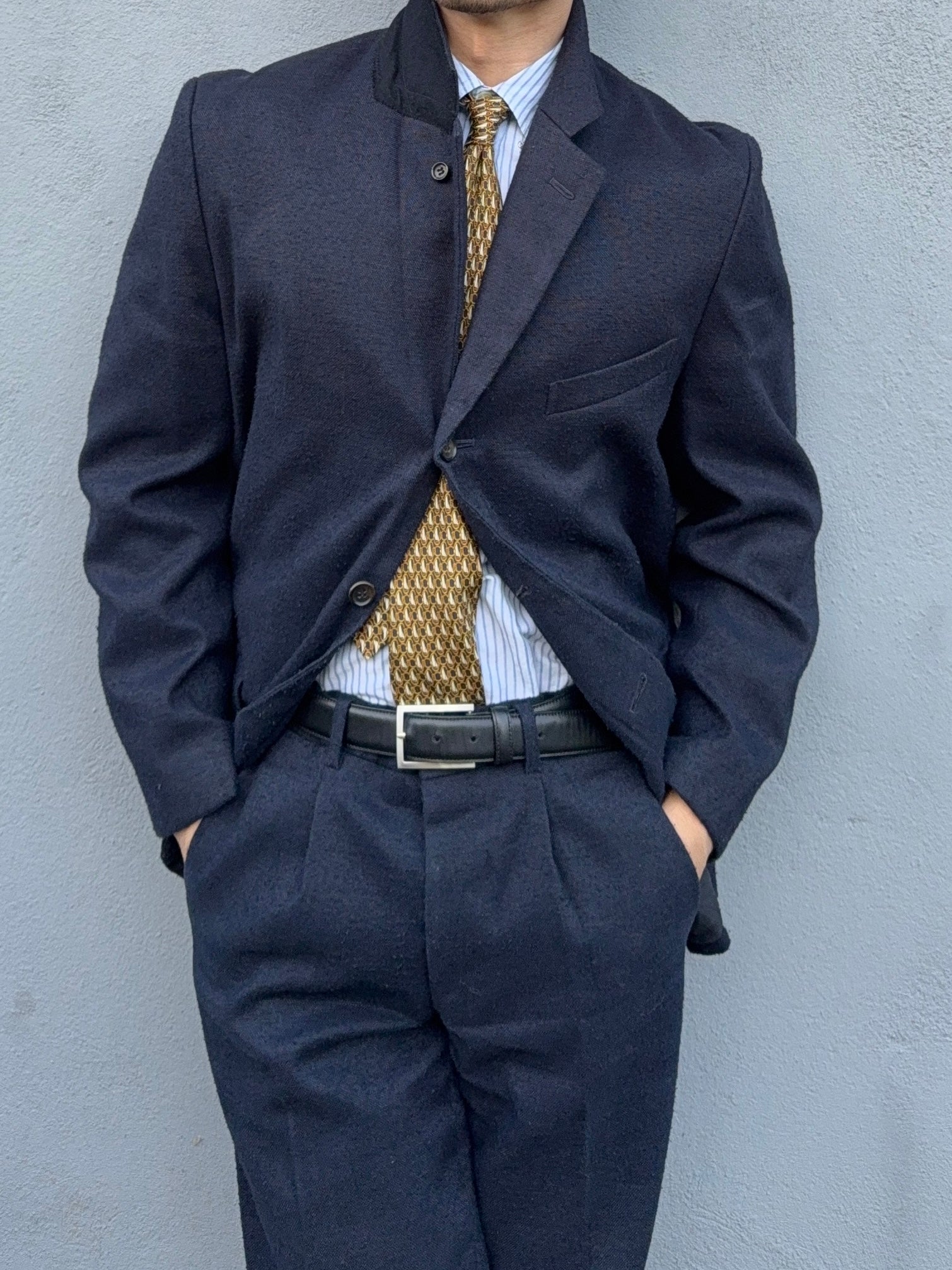 Comme Des Garcons Homme Plus SS1998 Structured Poly 'Pilled' Blue Suit - Size M Jacket / 32" Waist