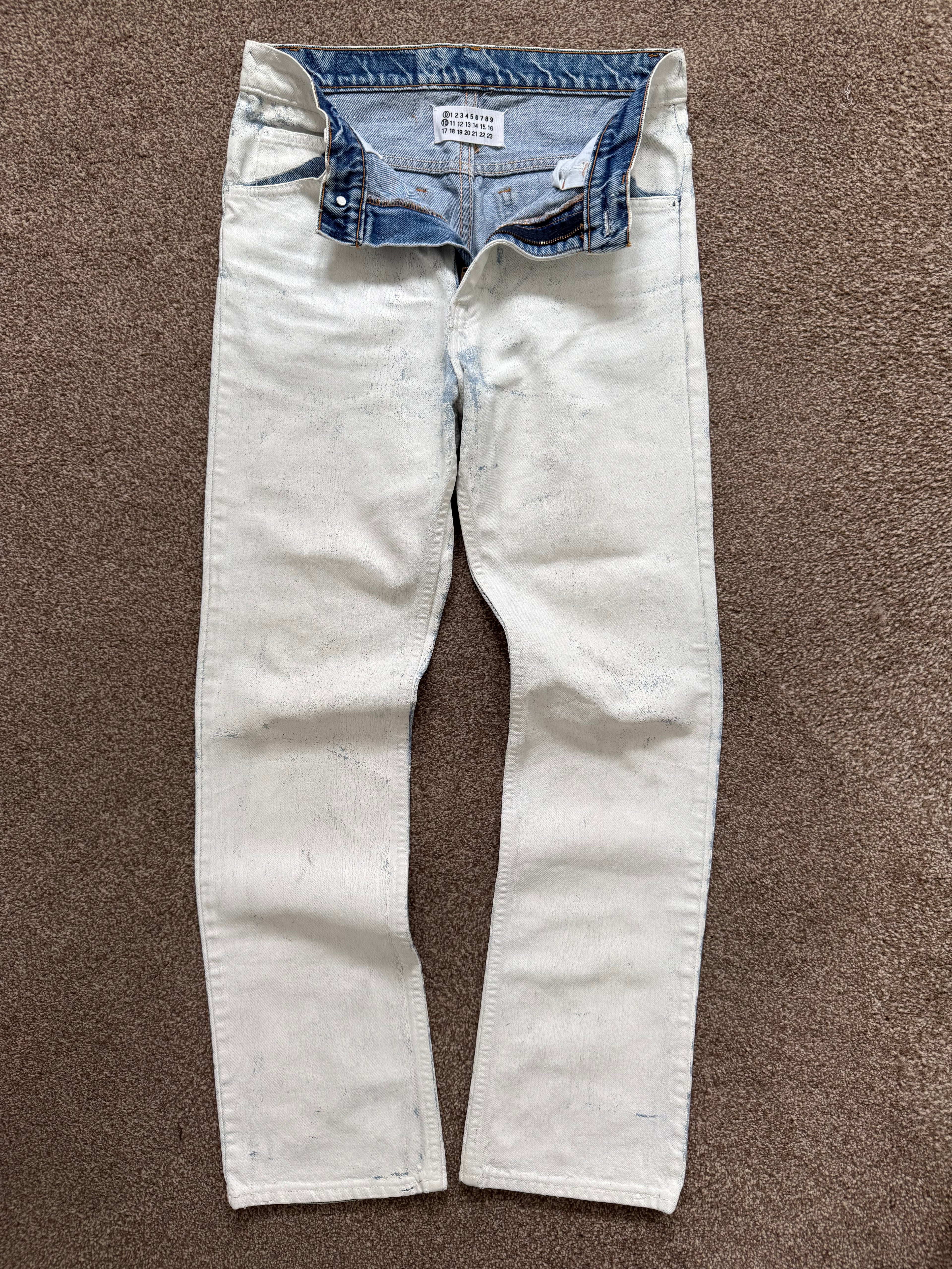 Maison Martin Margiela Artisanal Line (0)(10) SS2002 White Painted Denim Jeans - Size 29" Waist