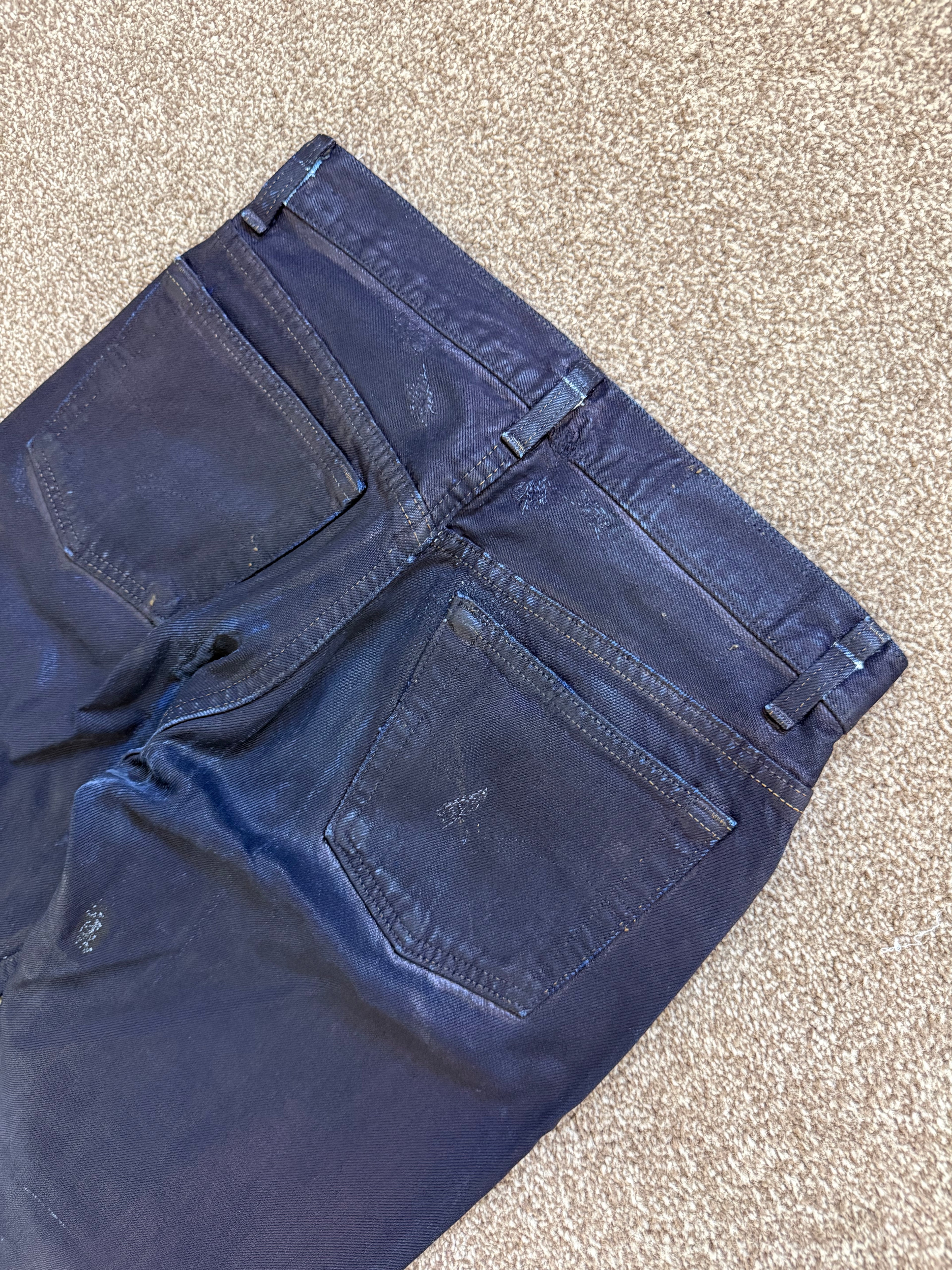 Maison Martin Margiela Artisanal Line (0)(10) AW2001 Blue Painted Denim Jeans - Size 28" Waist