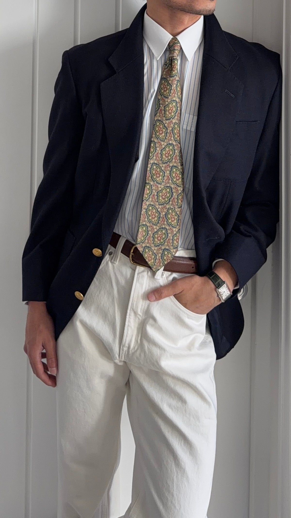 Dior 1980s 2B Metal Button Navy Wool Sport Jacket Blazer  - Size L