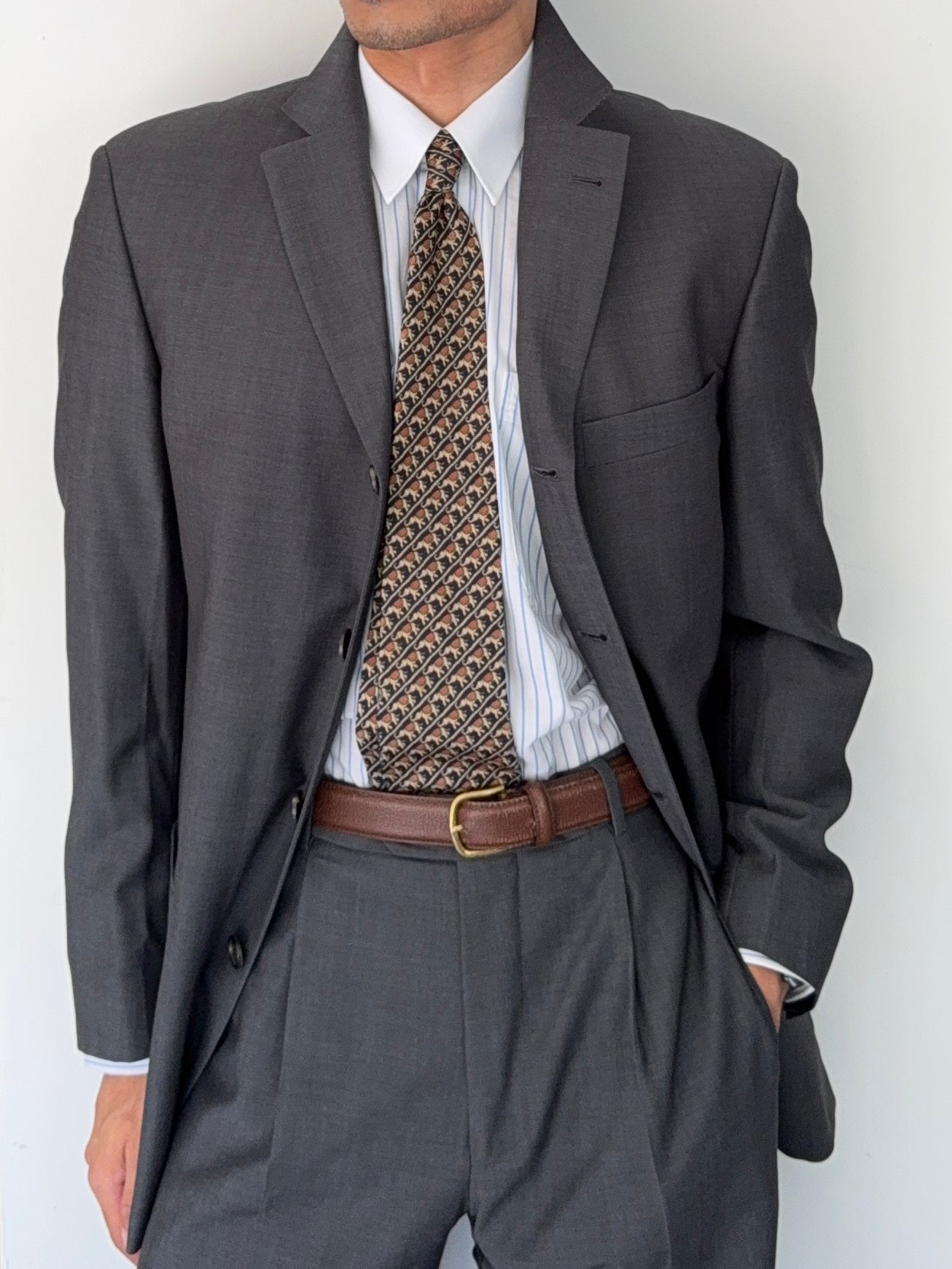 Hugo Boss 1990s 'Sigma' 4B Pleated Wool Grey Suit - Size M Jacket / 32" Waist