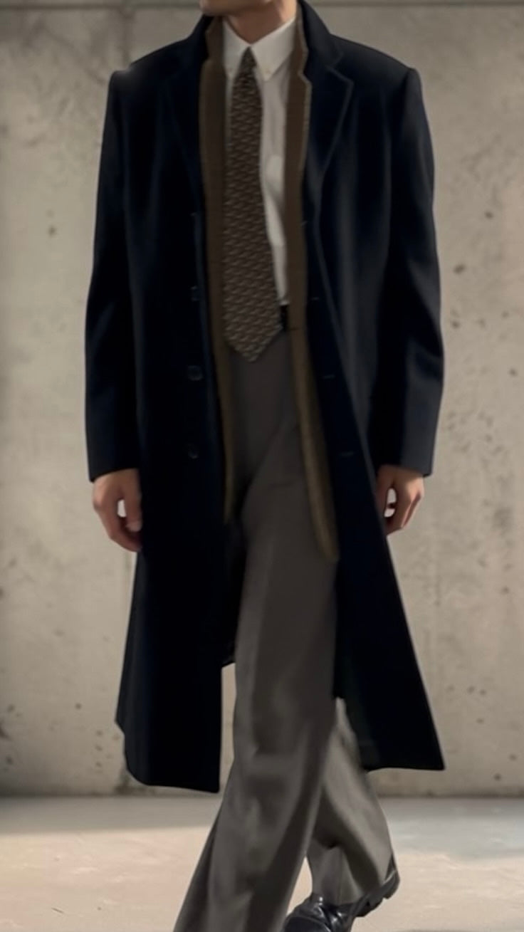 Armani 1990s Charcoal Grey Wool Over Coat - Size M