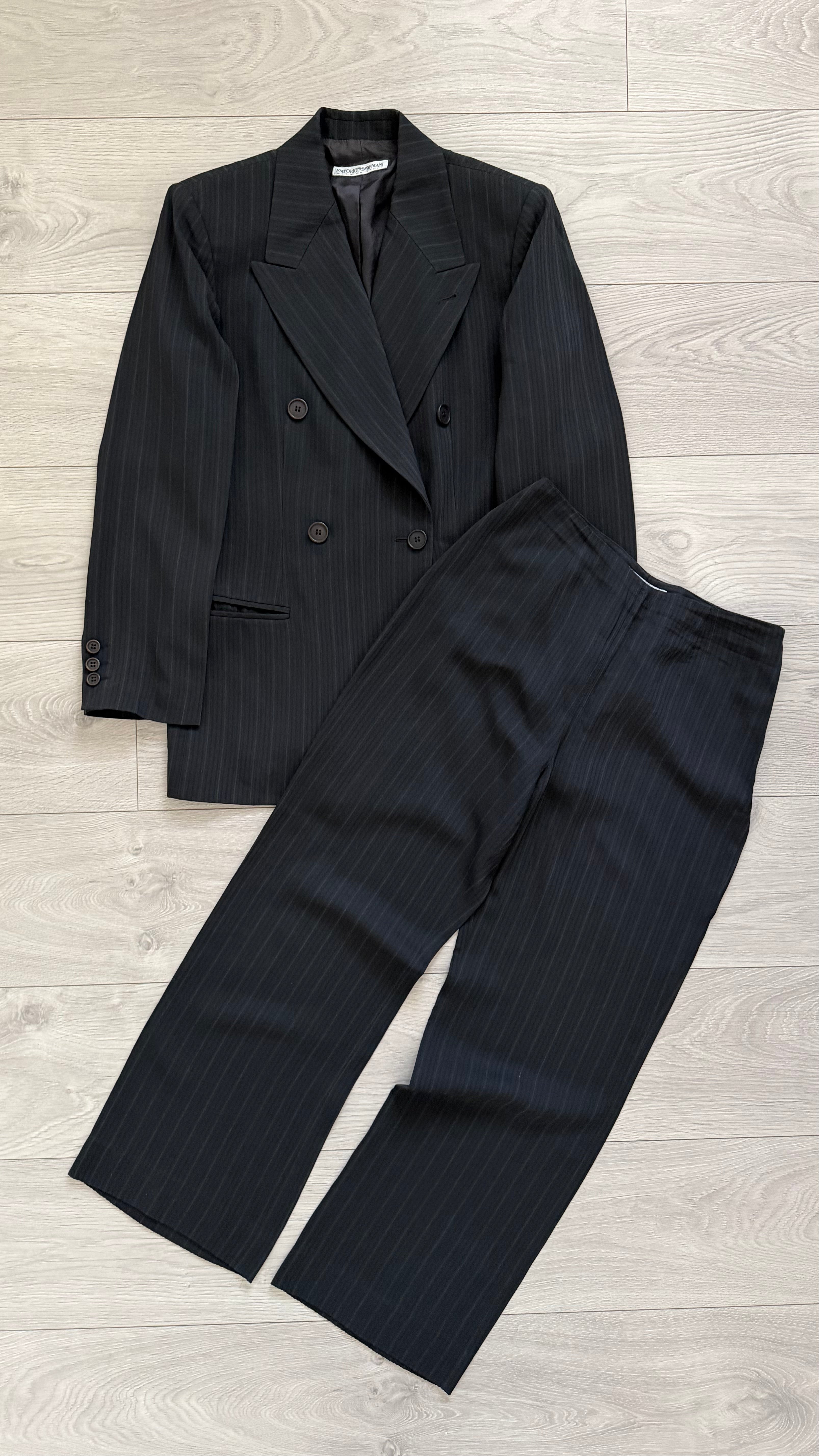 Womens Emporio Armani 1990s Peaked Lapel Double Breasted Wool Suit - Size M Jacket / 26" Waist