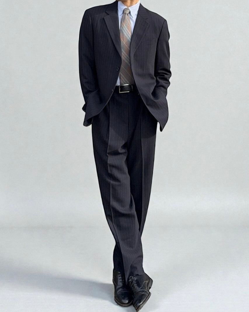 Armani 1990s Striped Wool Pleated Suit - Size XL Jacket / 36" Waist