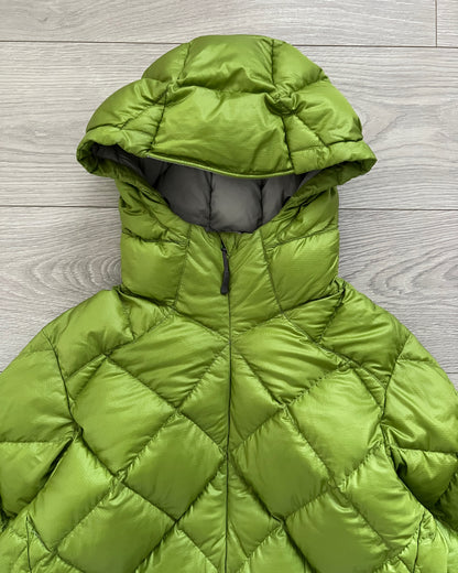 Montbell 00s Diamond Stitch Green Hooded Down Puffer Jacket - Size S