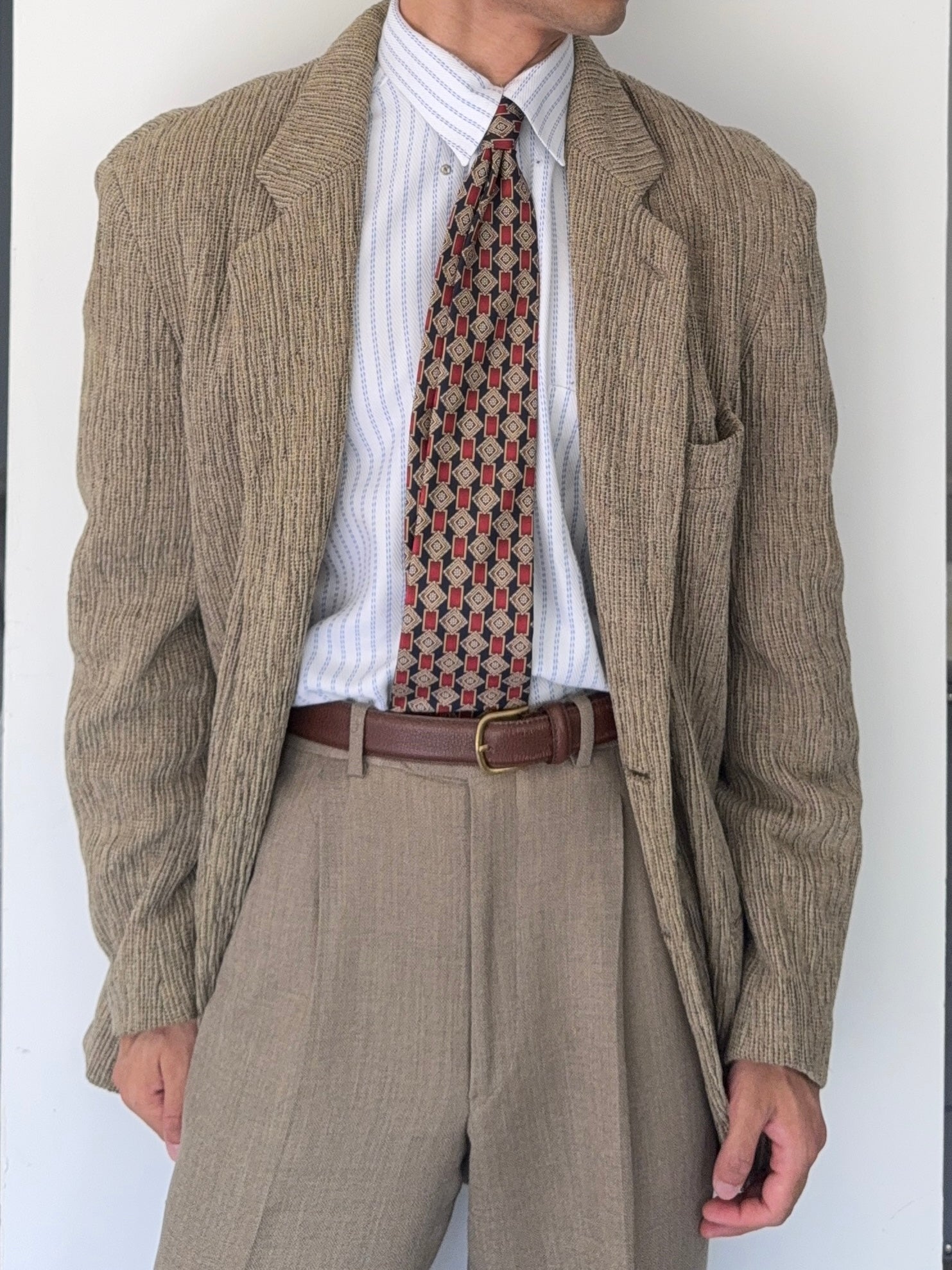 Emporio Armani 1990s 3D 'Tree Bark' Textured Wool Rayon Sports Jacket Blazer - Size L