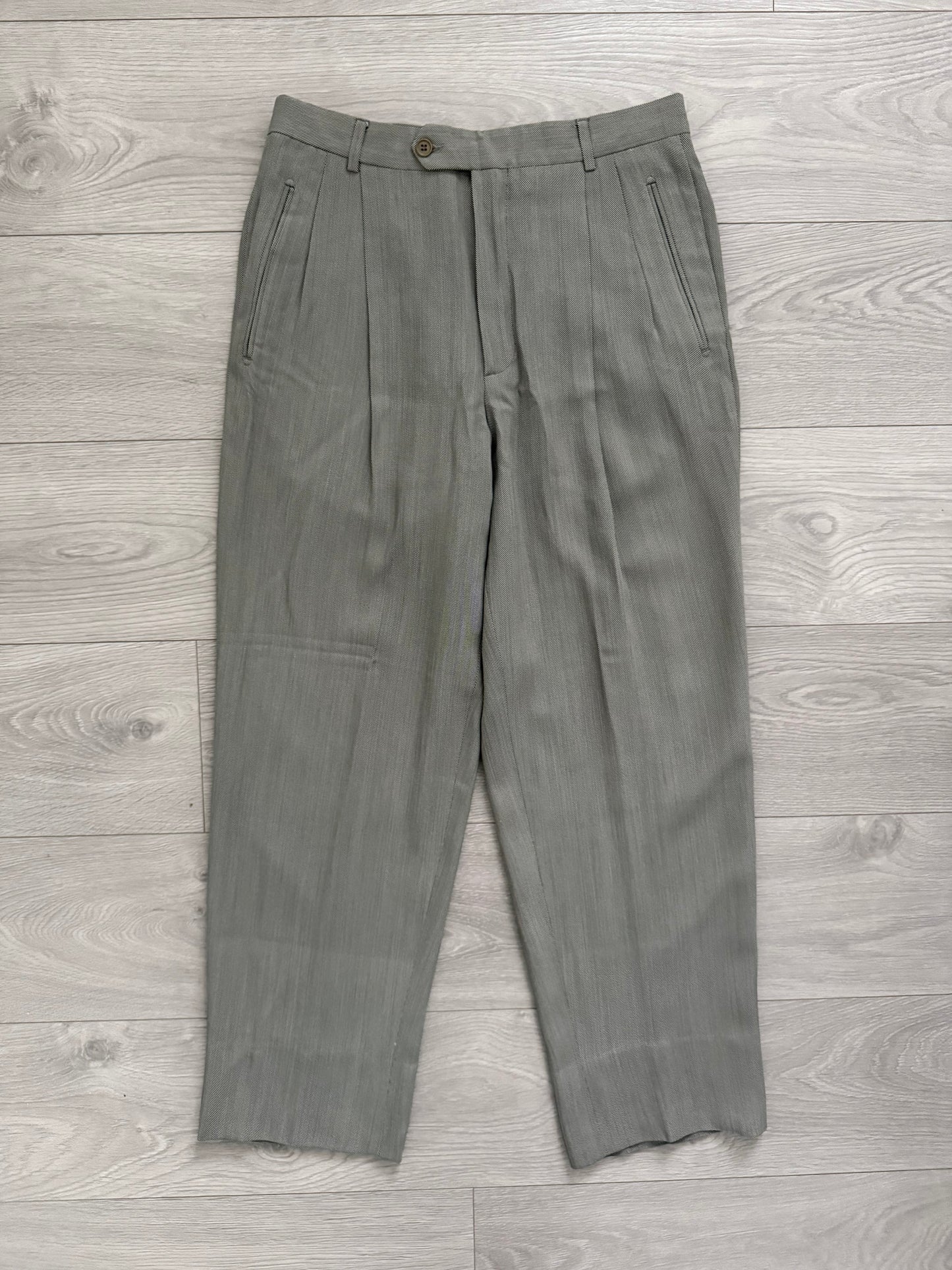 Emporio Armani 1990s Double-Breasted Wool Grey Suit - Size M Jacket / 30" Waist