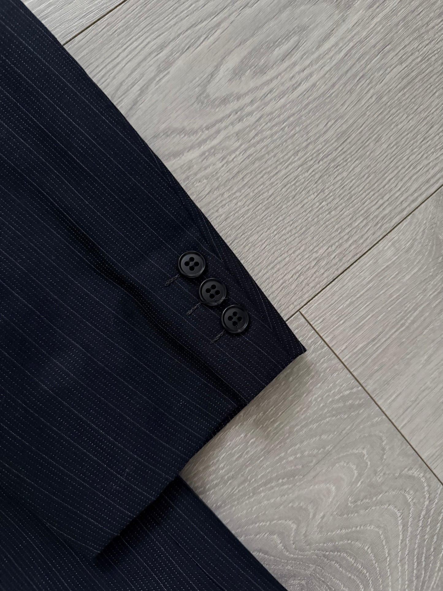 Yves Saint Laurent 1990s Double-Breasted Striped Wool Suit - Size L / 34" Waist